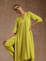 Lime Modal Satin High-Low Relax Kurta Set