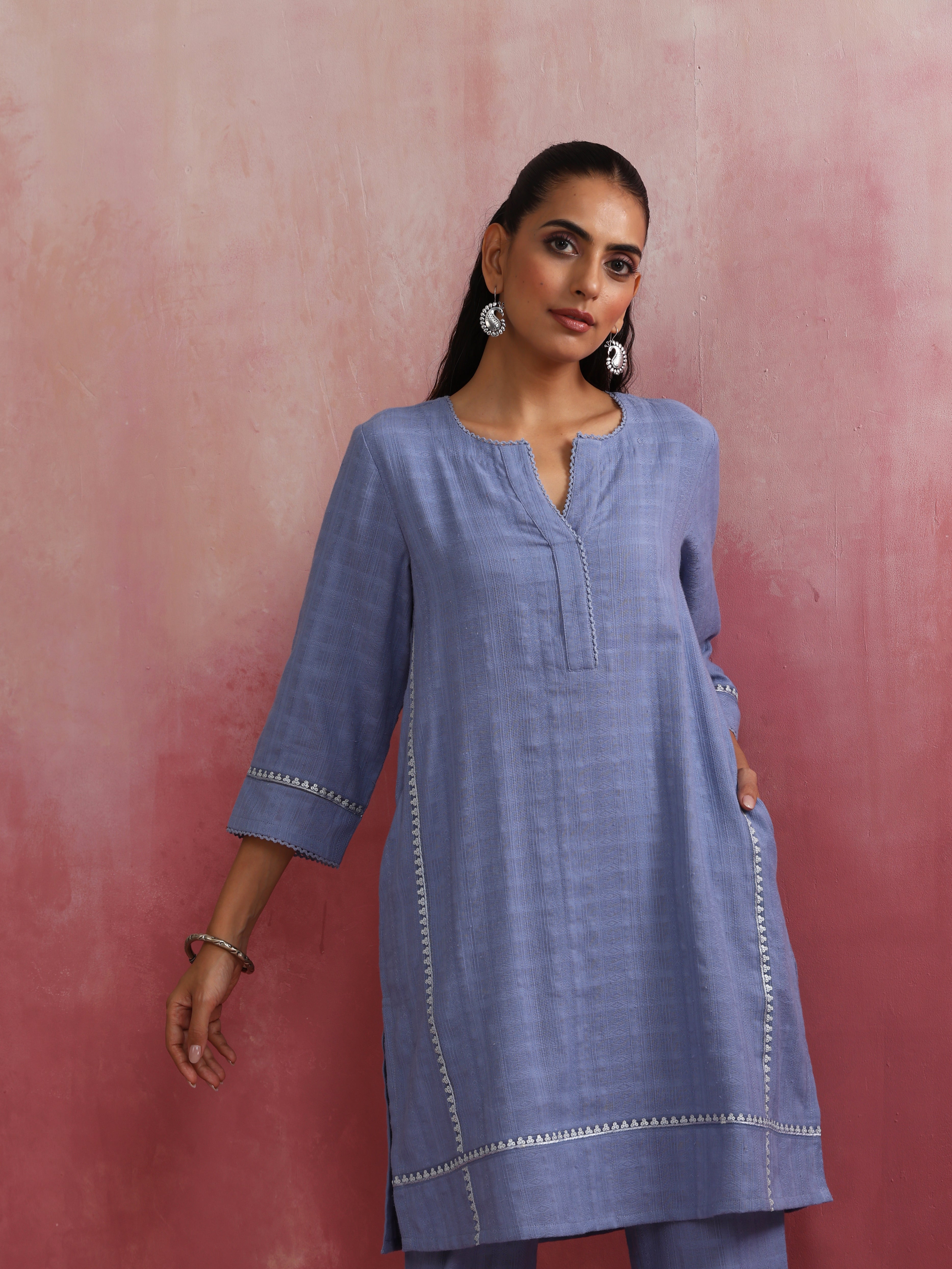 trueBrowns Sky Blue Cotton Kurta Co-ord set