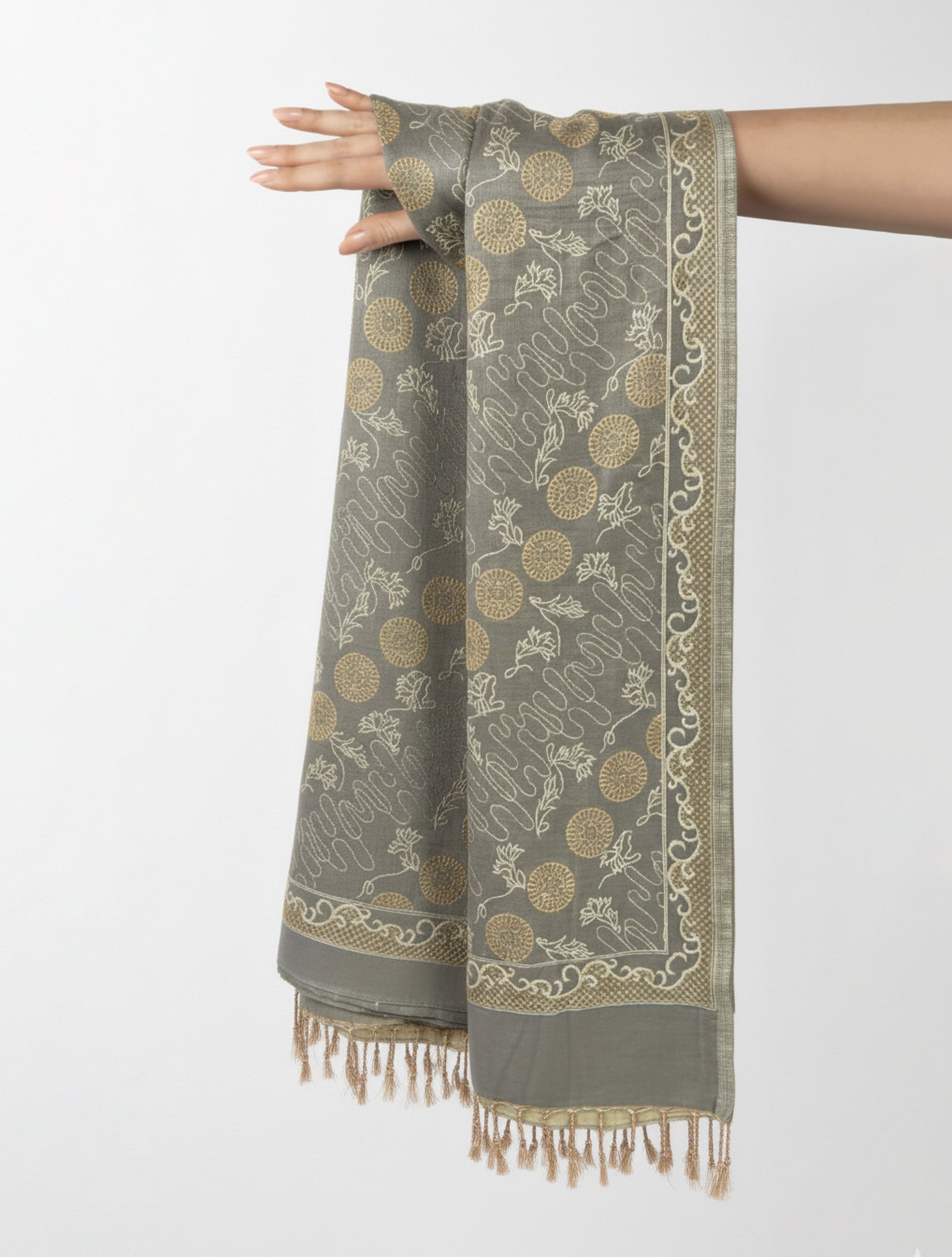 trueBrowns Sage Flora Woollen Stole