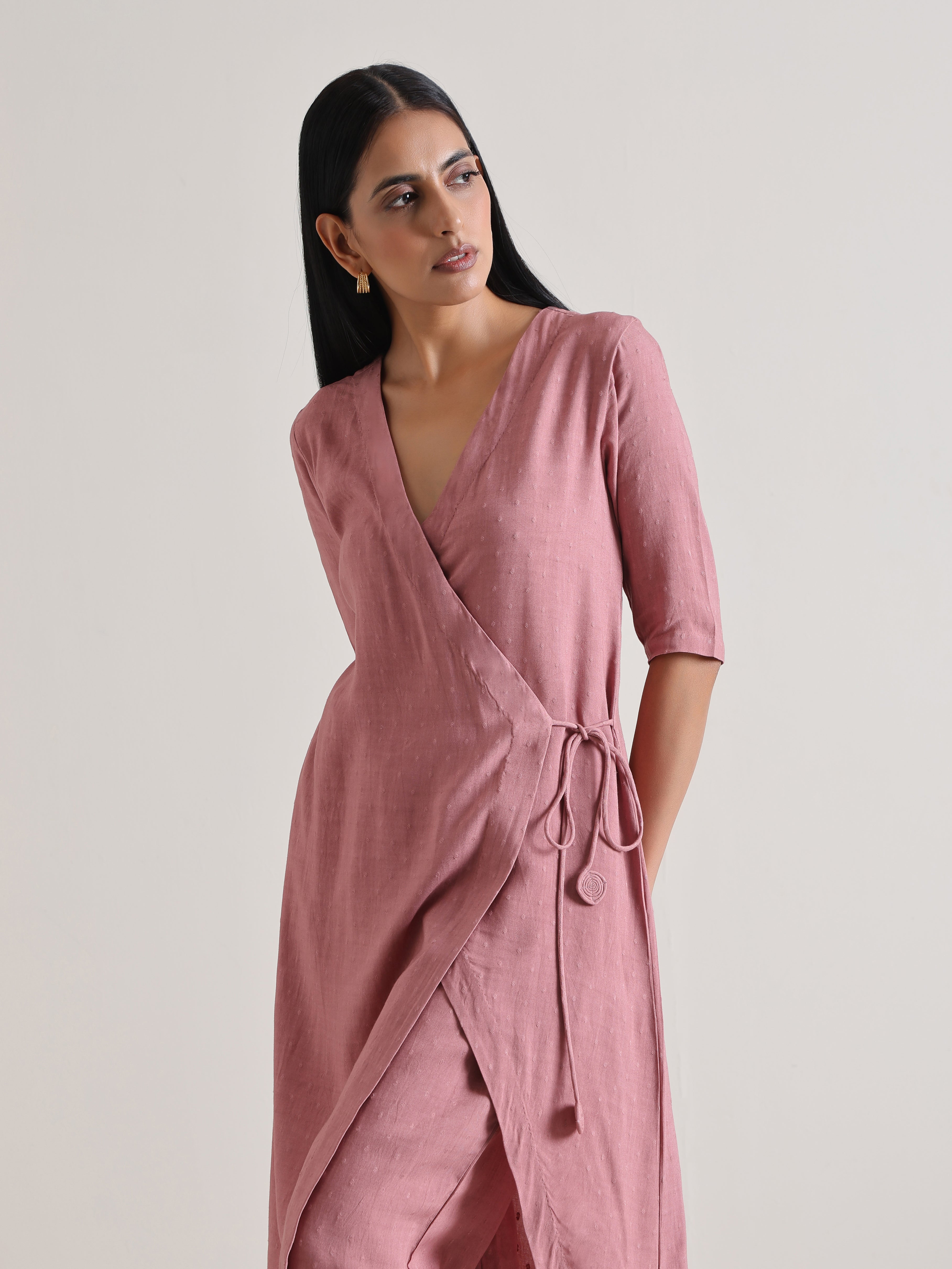 Mauve Angrakha Kurta Set