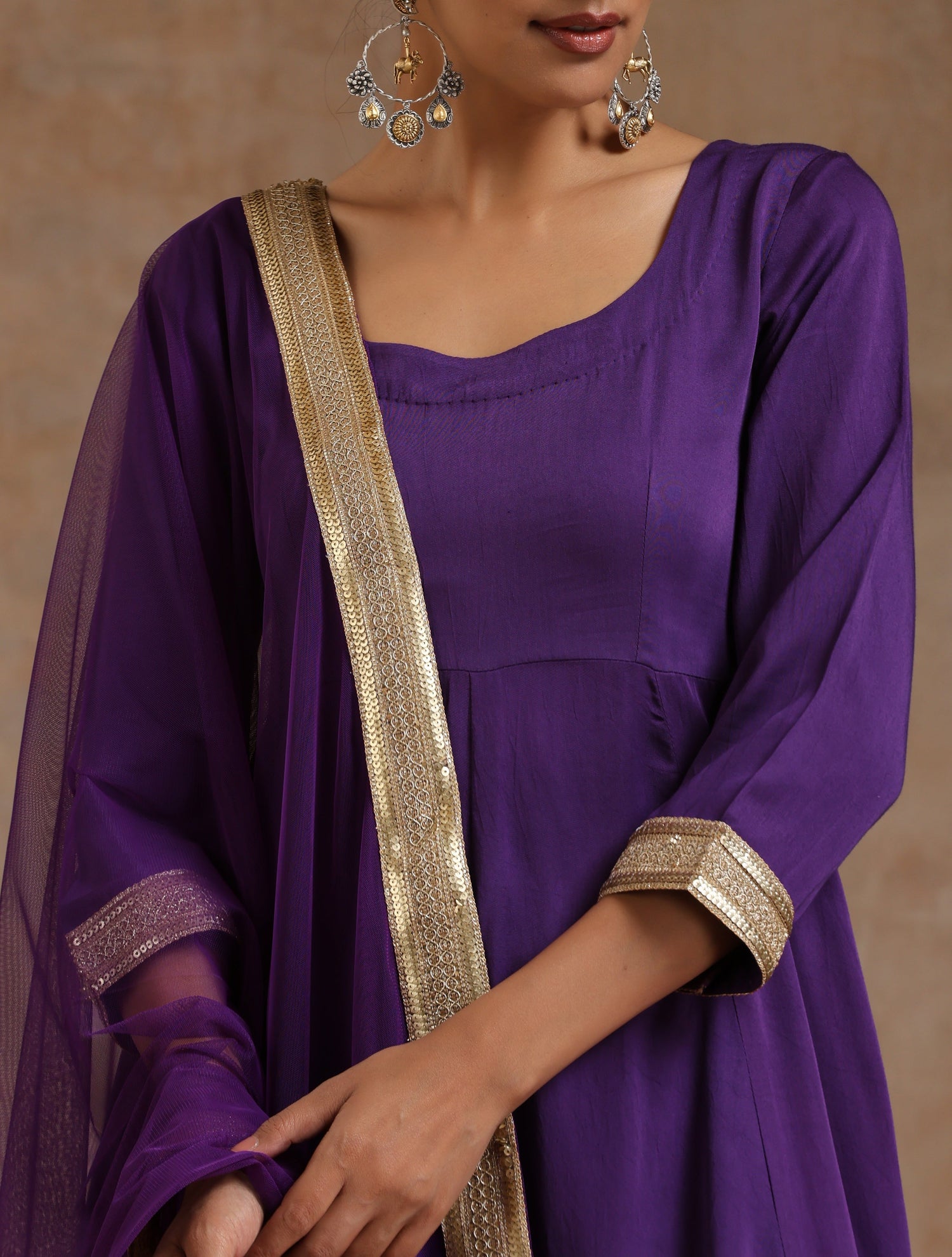 Violet Modal Satin Anarkali Set