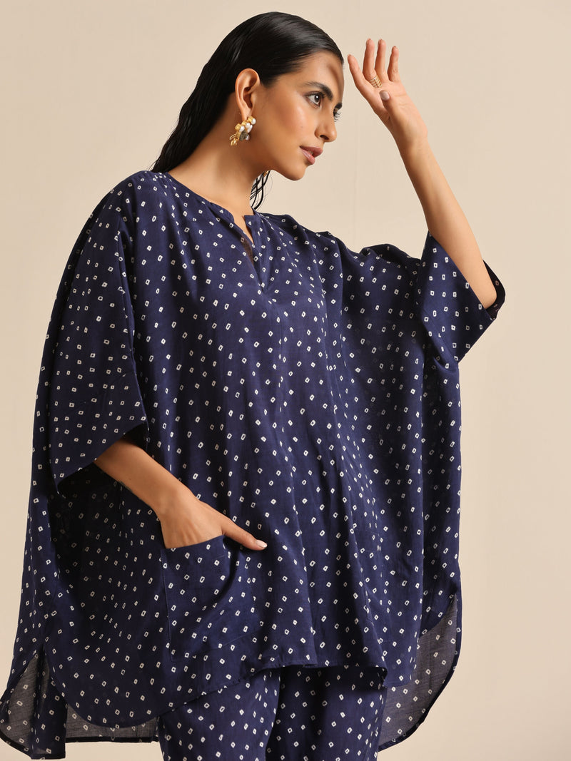 Blue Bandhani Silk Printed Boxy Fit Co-Ord Set
