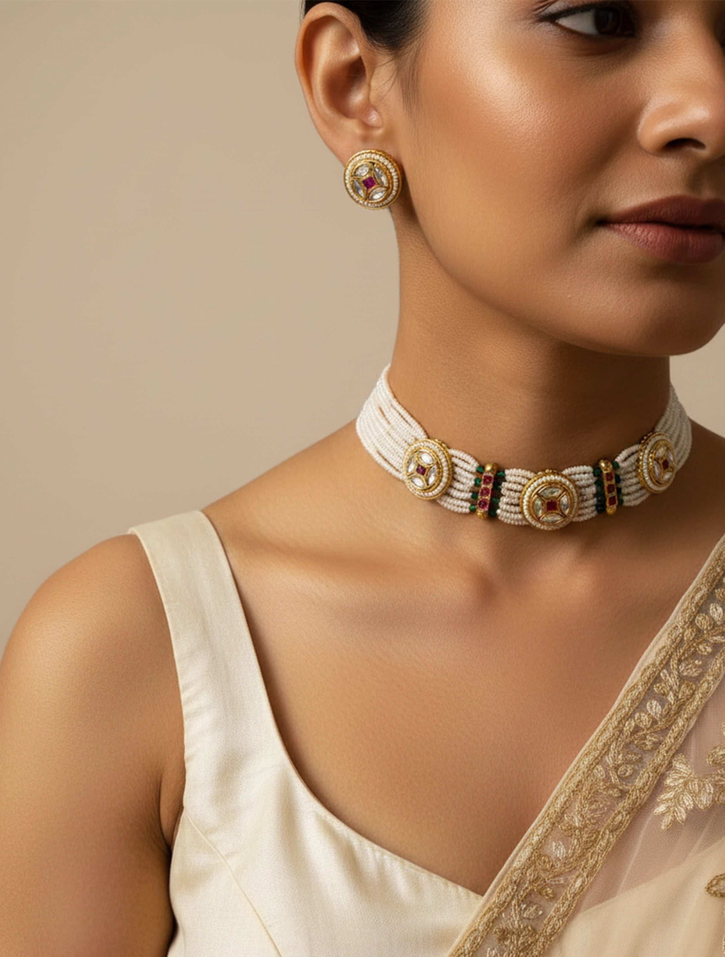 trueBrowns Ivory Pearl Dori Choker Set