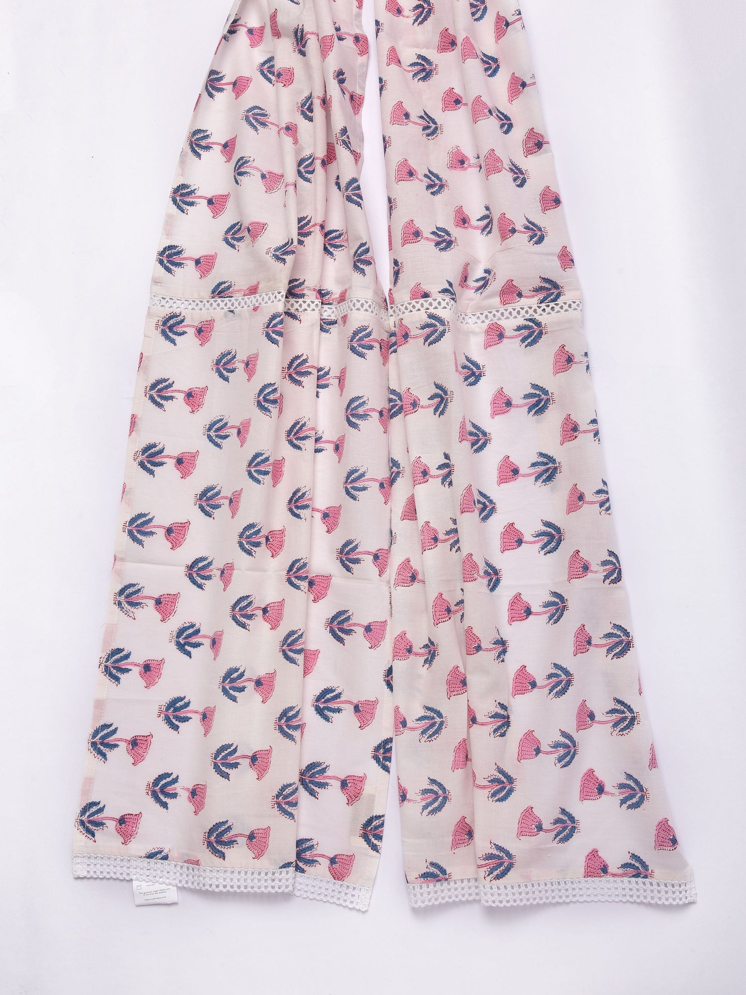 White With Pink Buta Print Cotton Stole