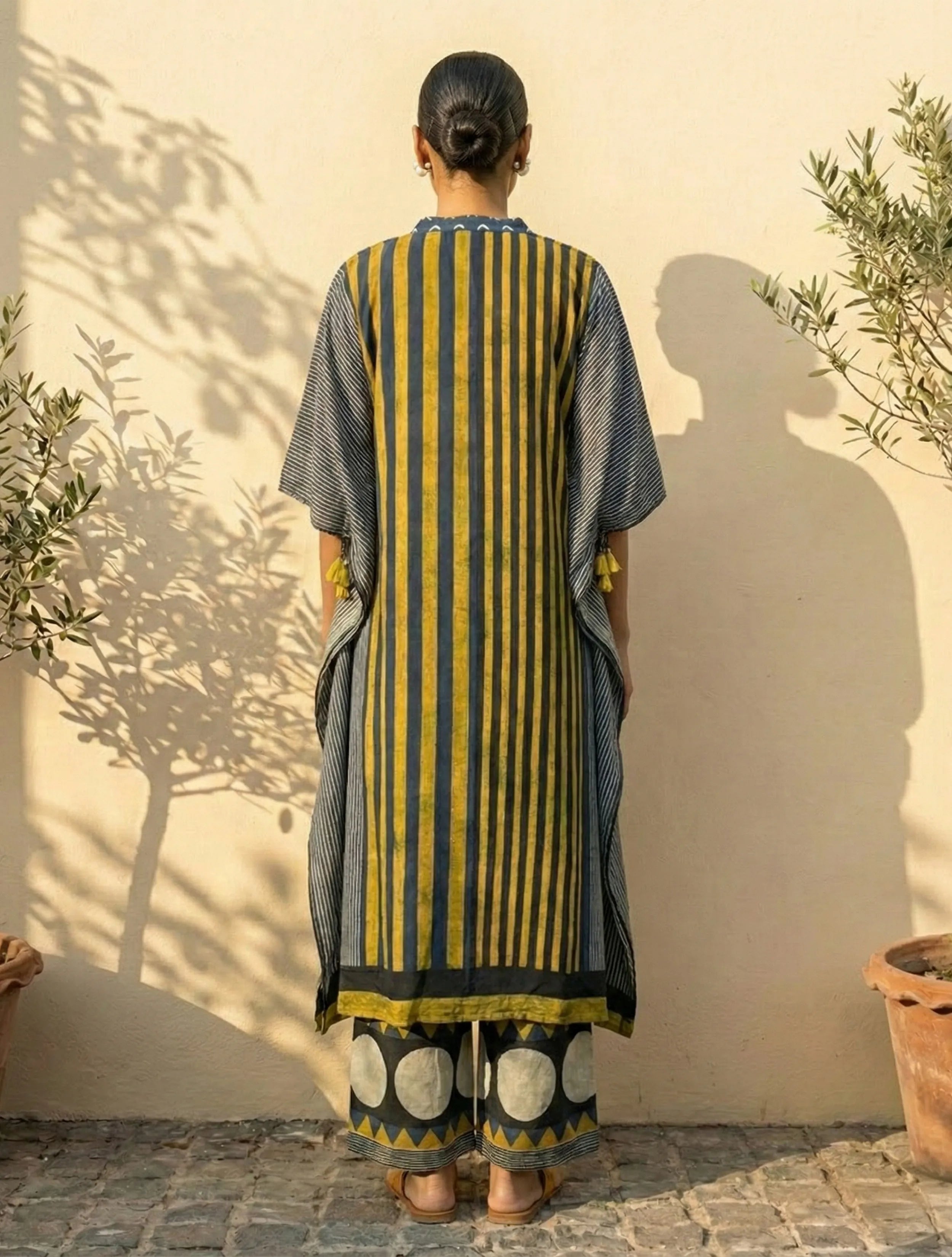 trueBrowns Blue Stripe Kaftan Kurta Palazzo Set