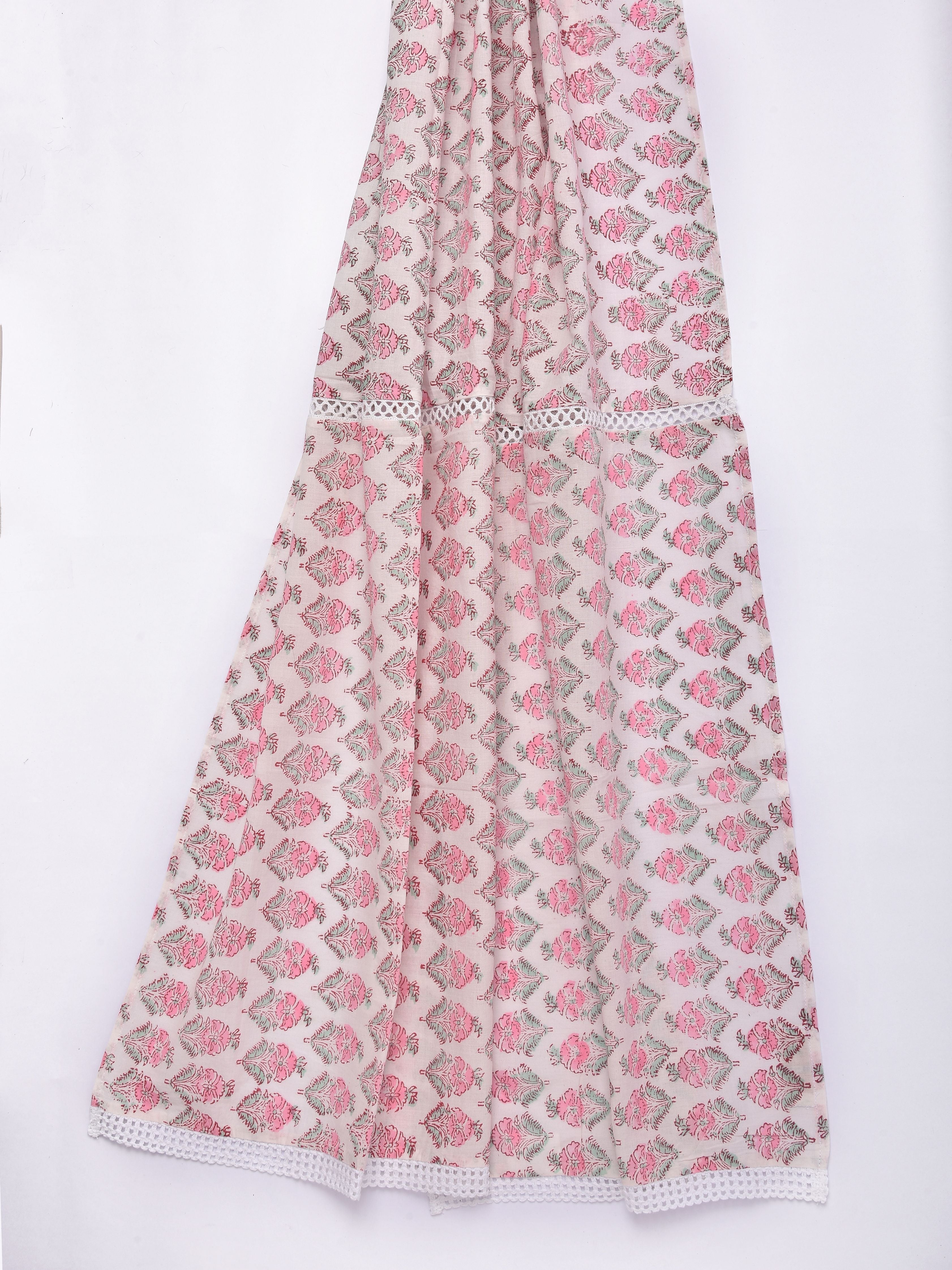 Pink Floral On White Print Cotton Stole