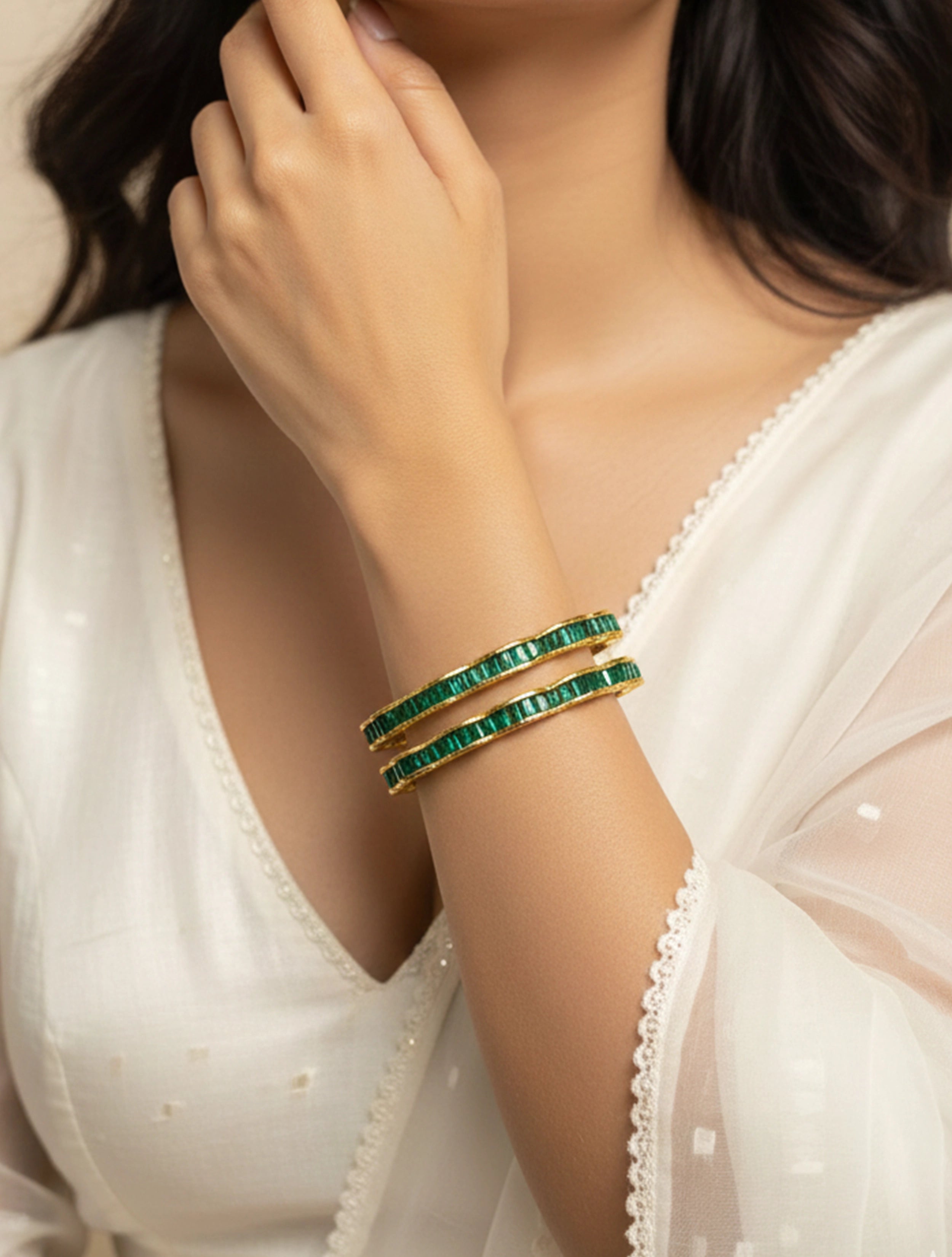 trueBrowns Green Half Circular Bangles