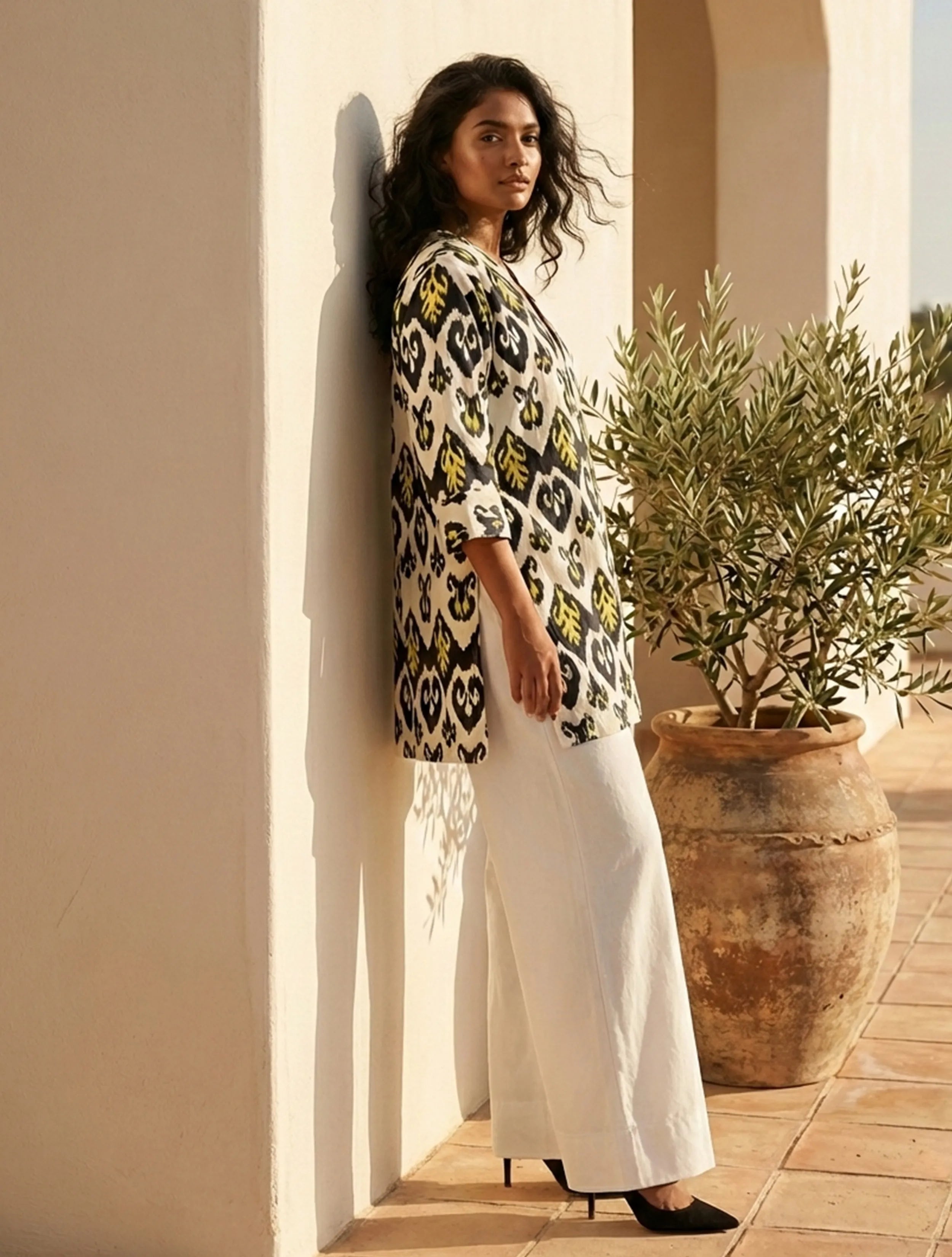 trueBrowns Black White Ikat Print Cotton Poplin Blazer Co-Ord Set