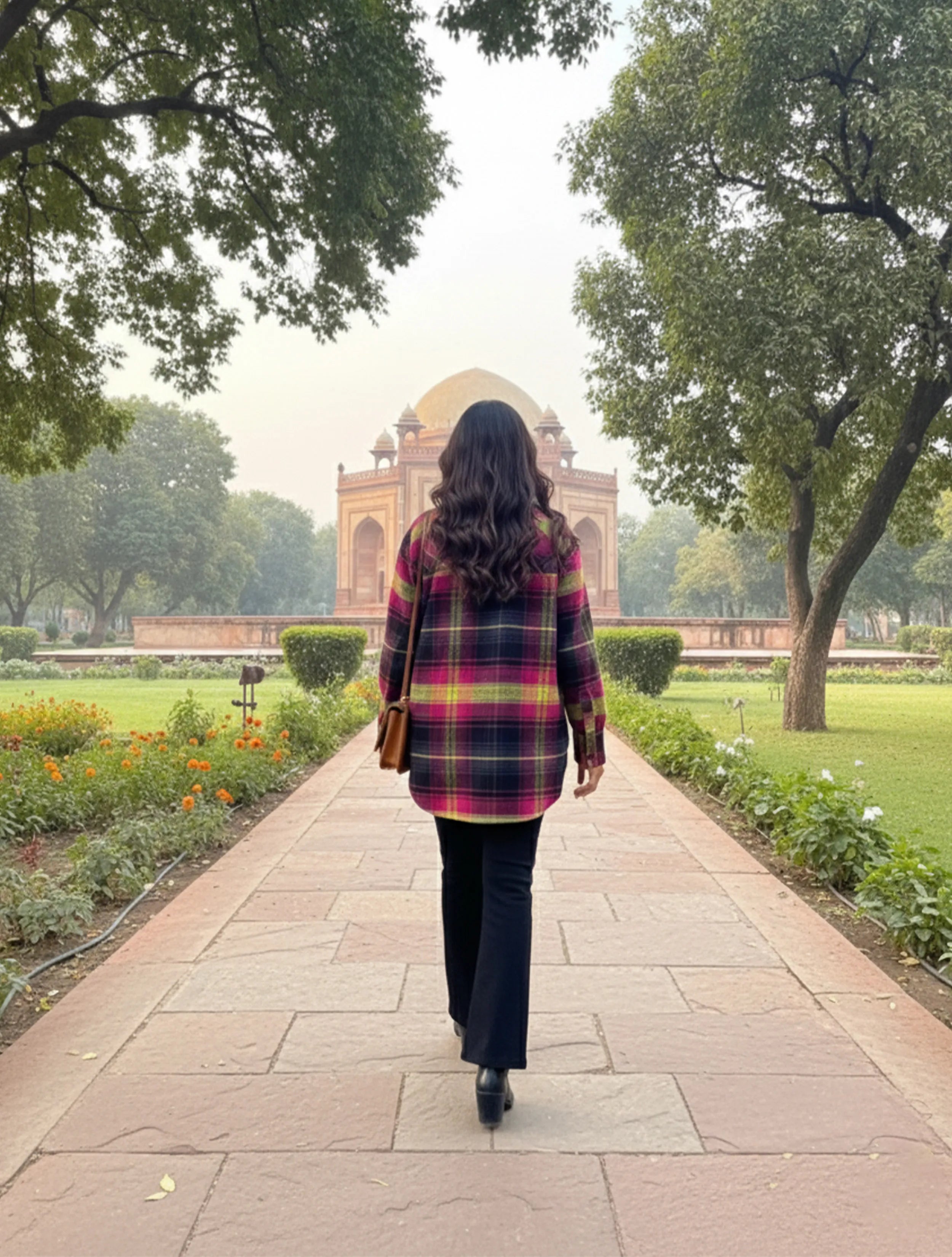 trueBrowns Pink Lime Check Woollen Shirt Top