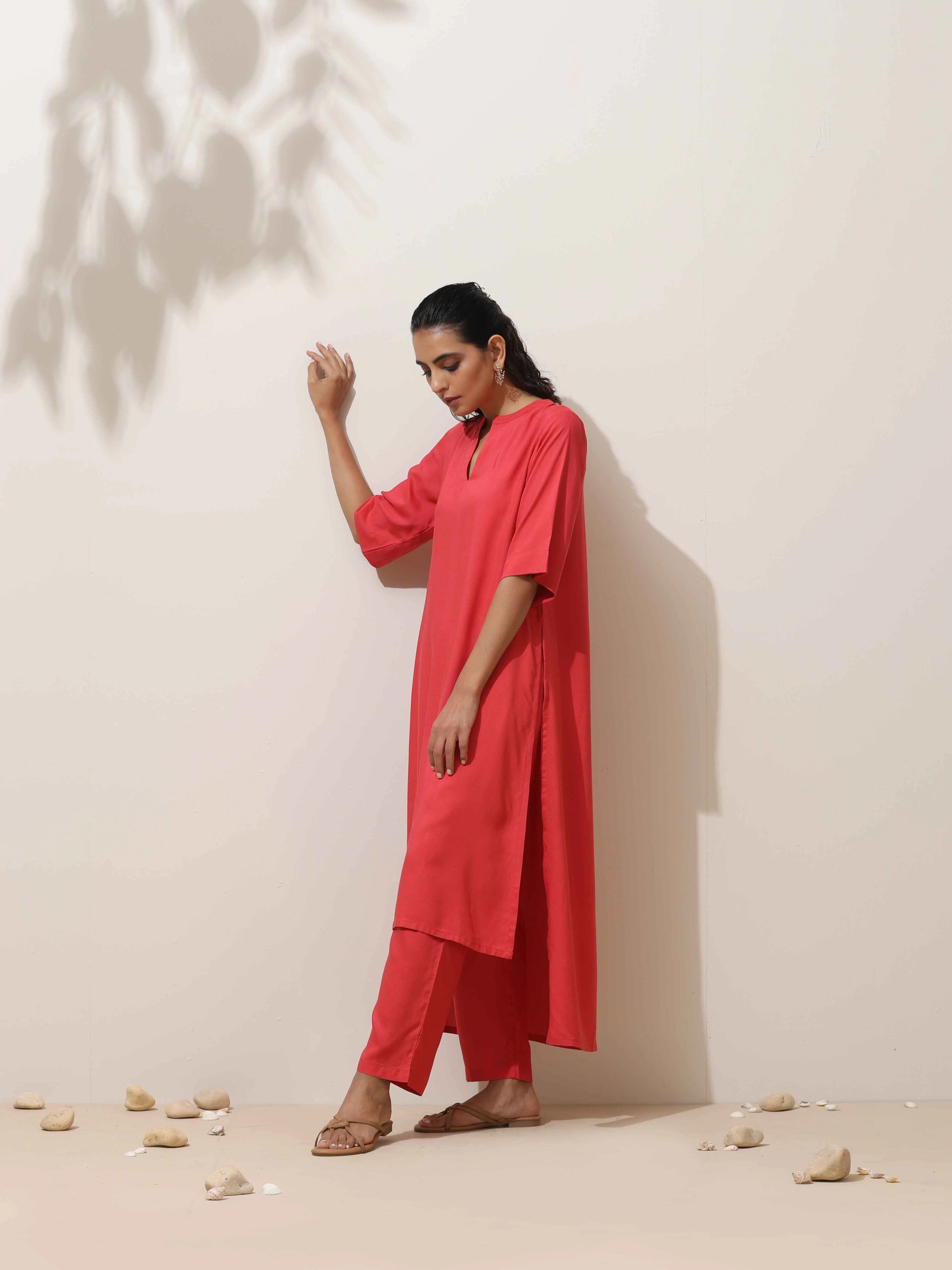 trueBrowns Coral Viscose Kurta Pant Set