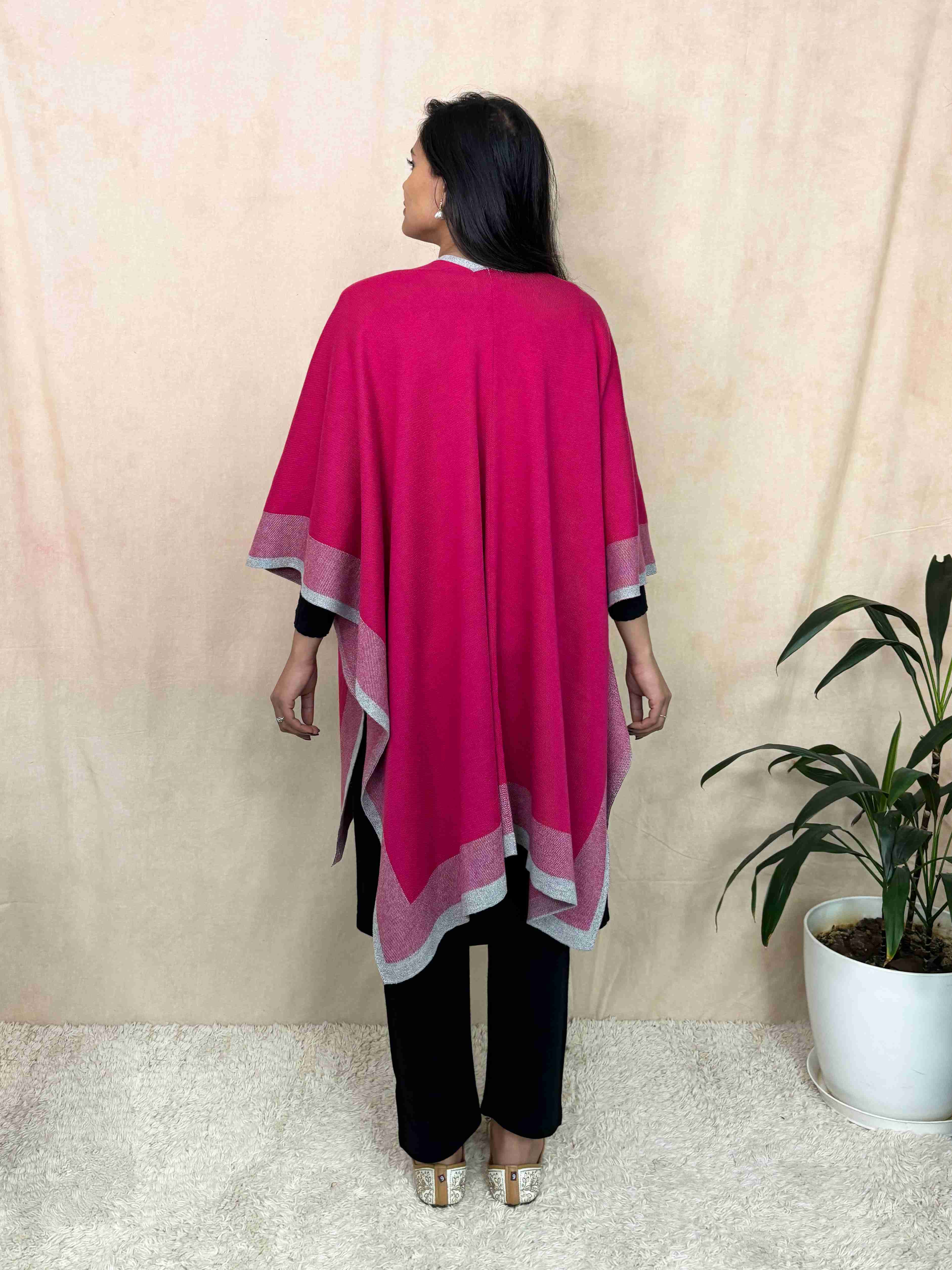 trueBrowns Pink Woollen Kaftan Cape