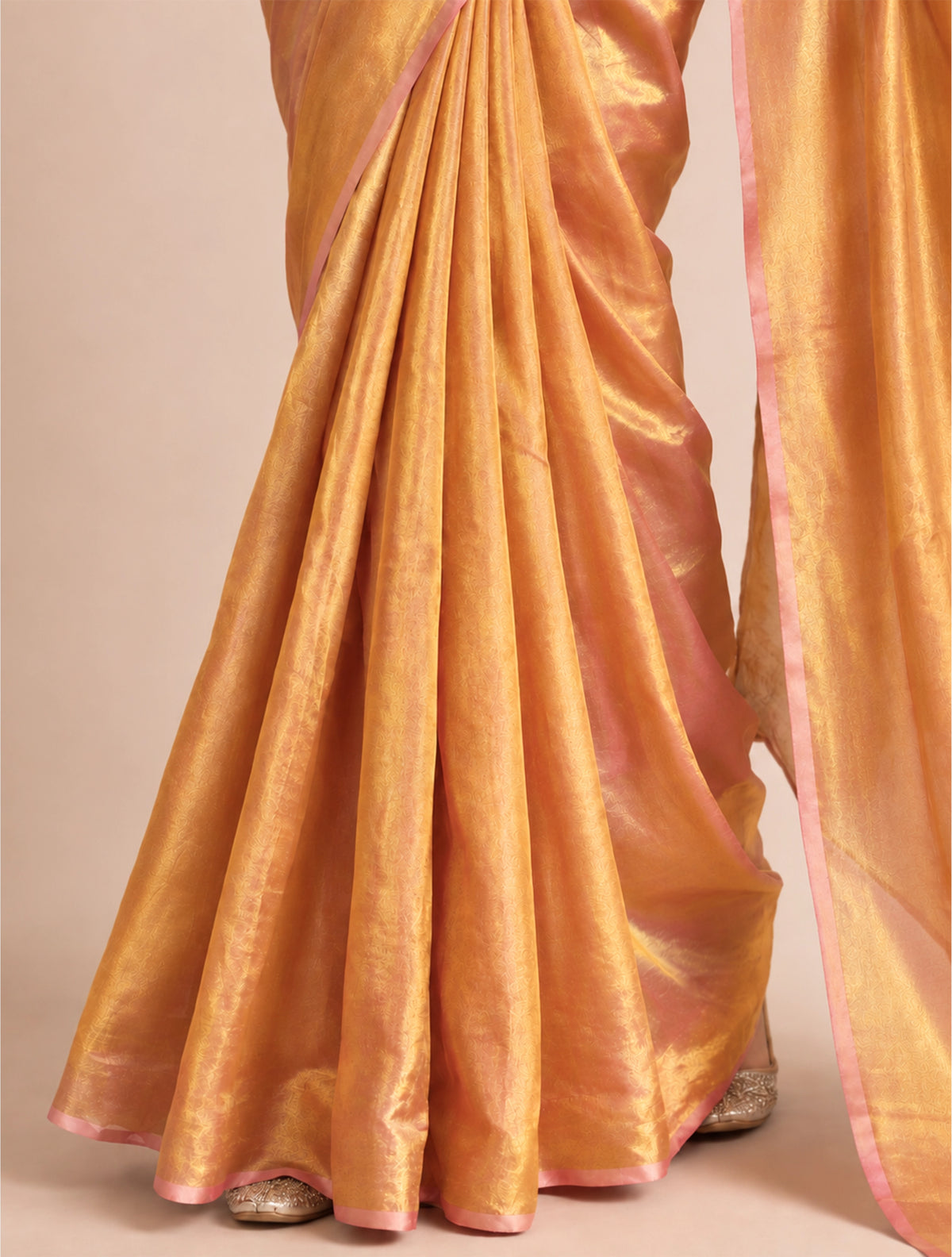 trueBrowns Gold Tissue Handloom Saree With Unstitched Blouse