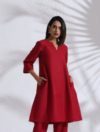 trueBrowns Maroon Slub Kurta Co-ord Set
