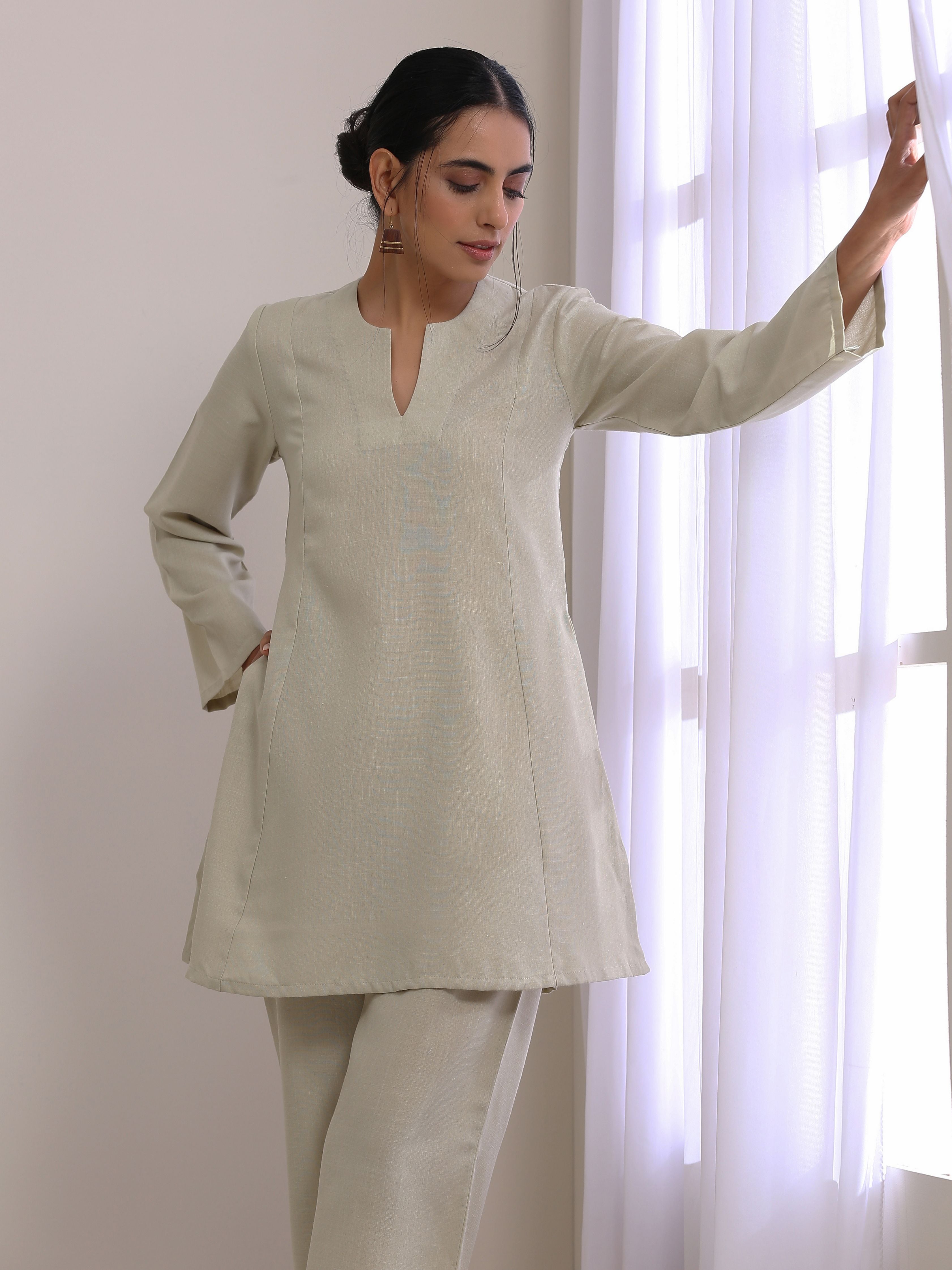 Light Grey Slub Co-Ord Set