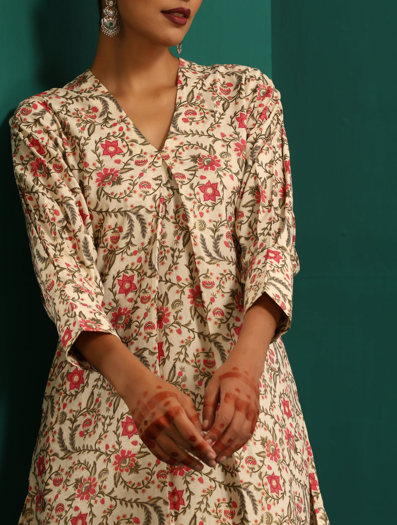 trueBrowns Pink Floral Cotton Printed Co-ord Set