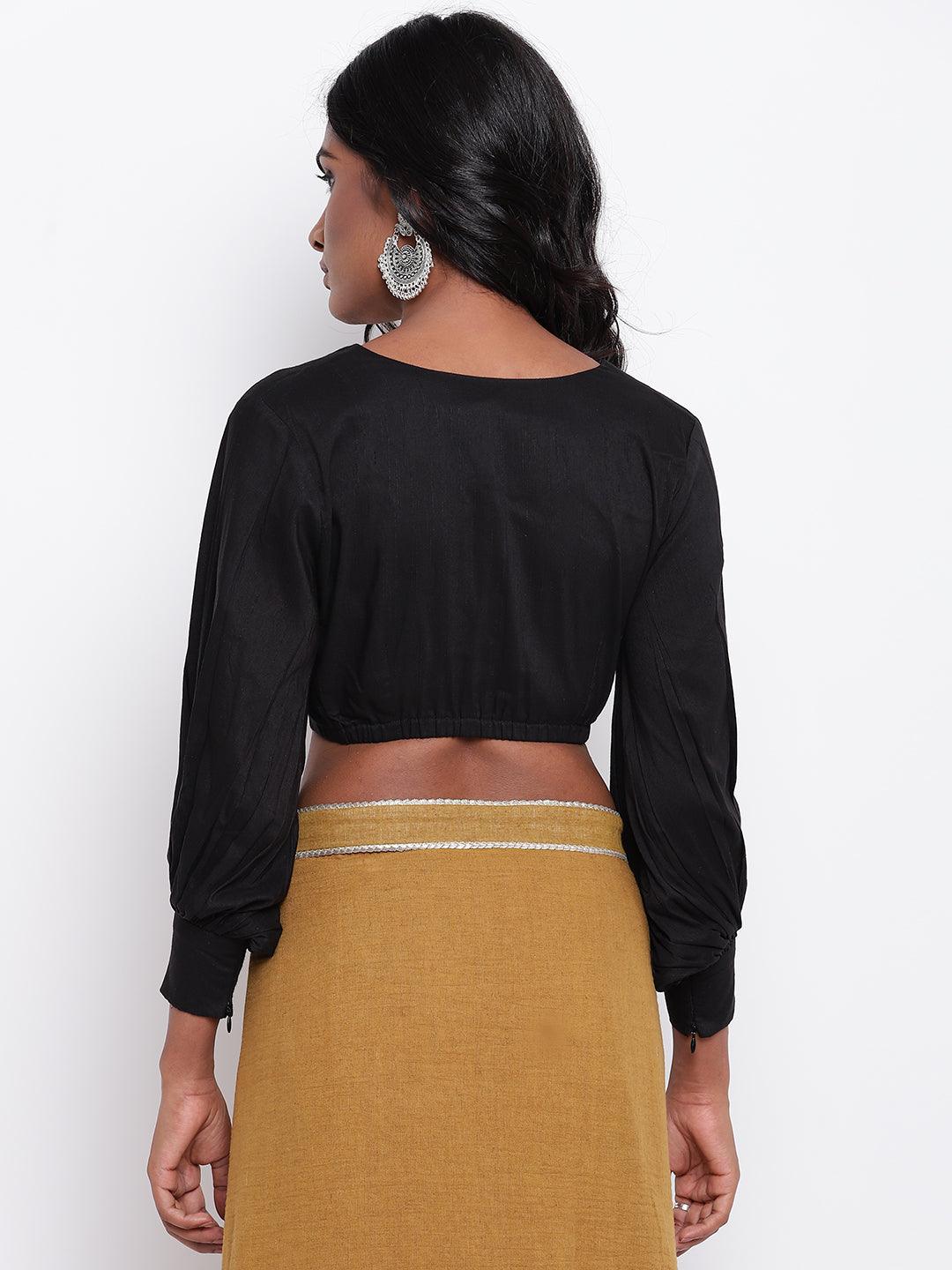 Black Gathered Sleeve Top - trueBrowns