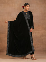 trueBrowns Black Velvet Embroidered Shawl