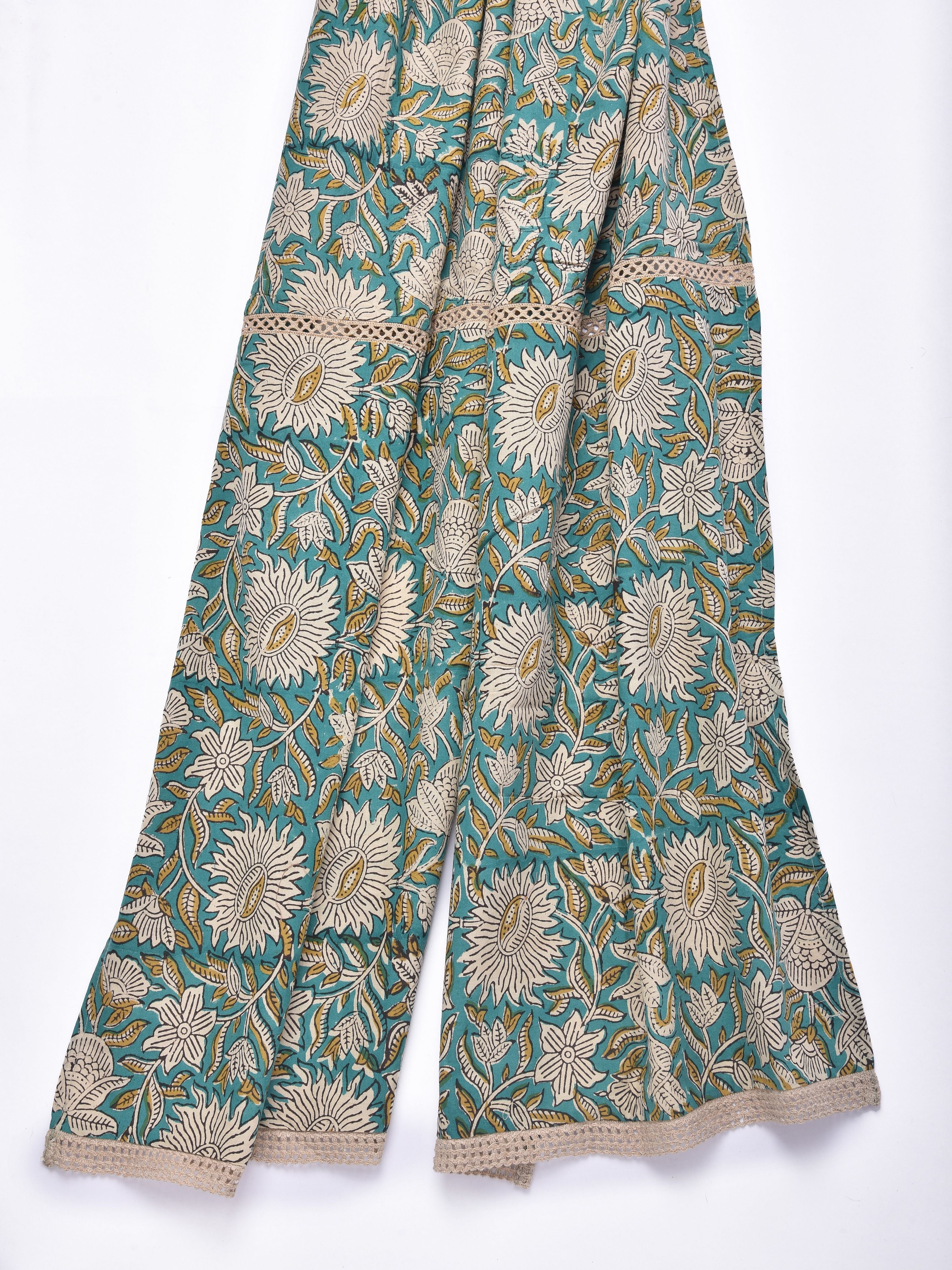 Fern Green Floral Block Print Cotton Stole