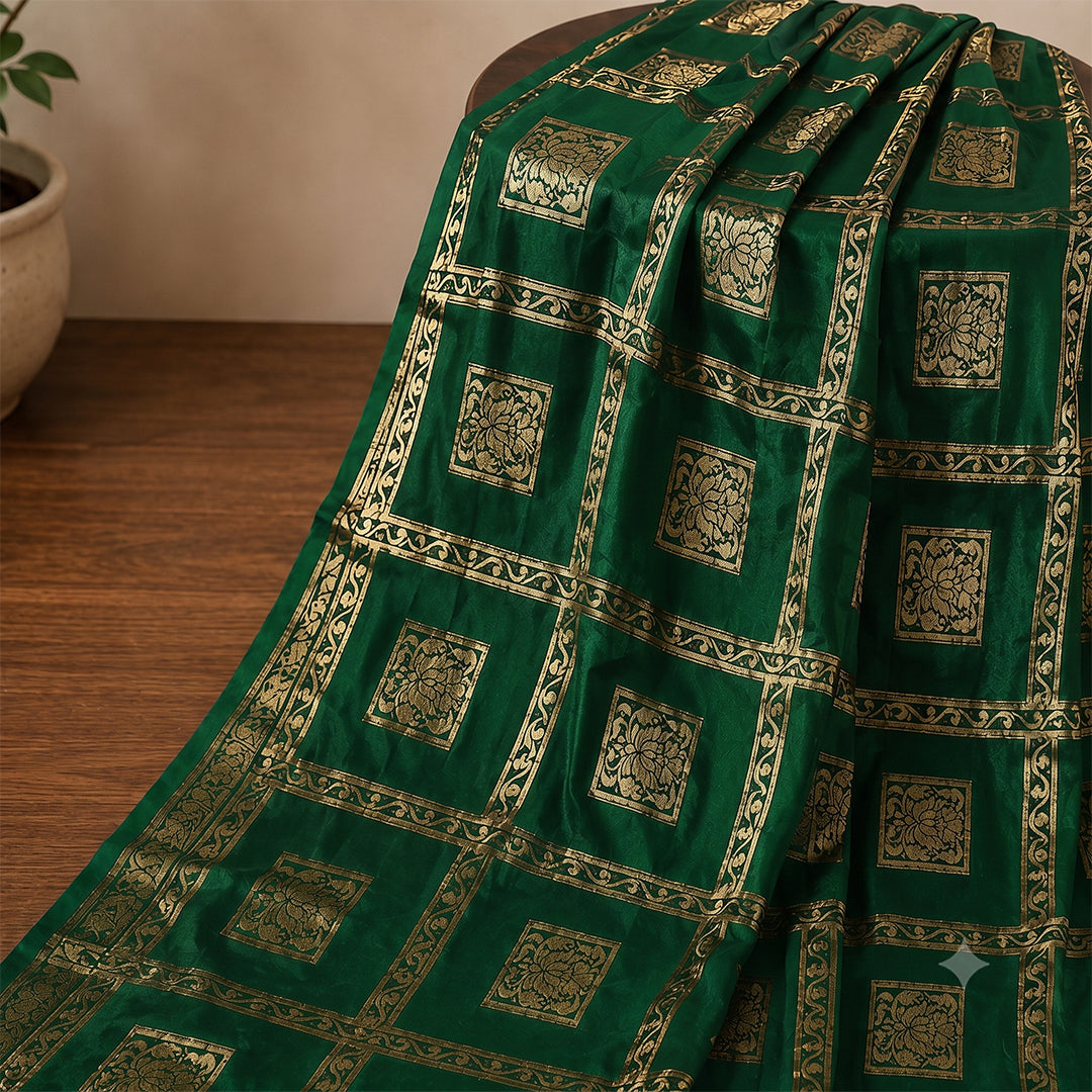 trueBrowns Green Gold Weave Banarasi Dupatta