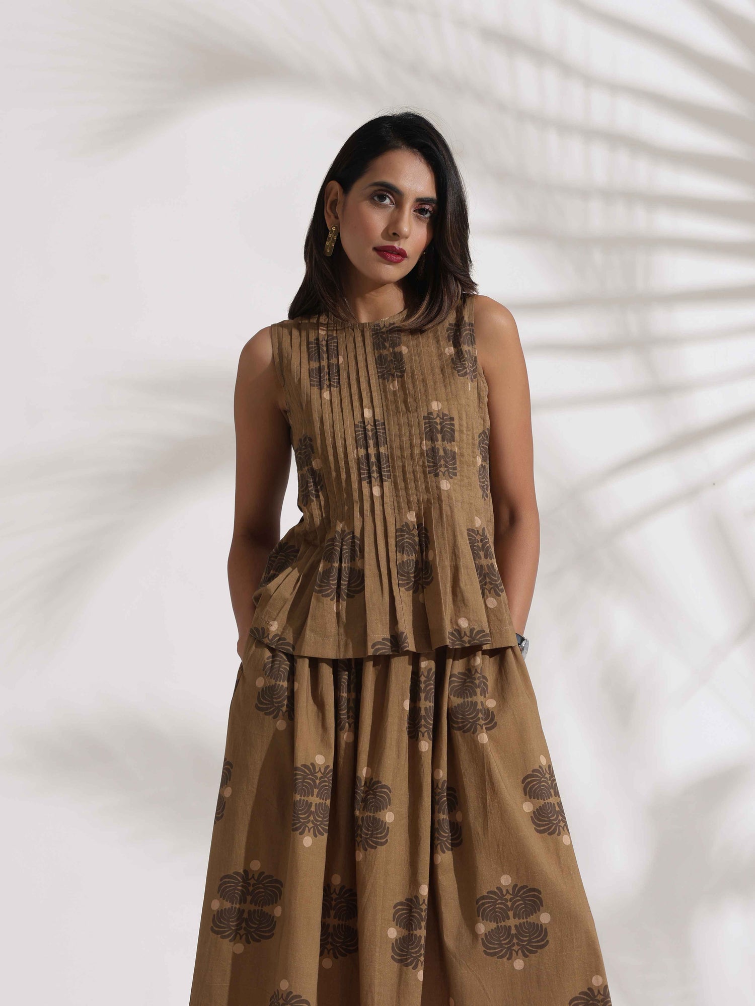 trueBrowns Beige Cotton Skirt Co-ord Set