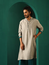 trueBrowns Men Grey Silk Long Kurta