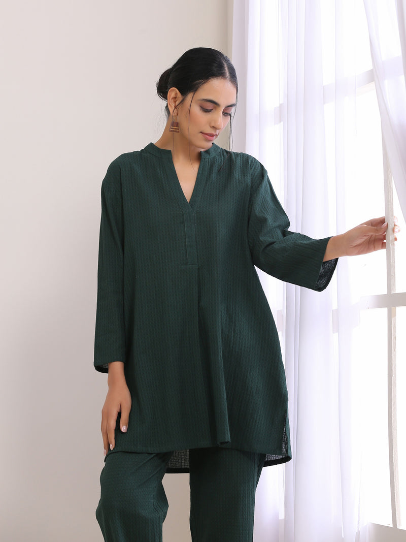 Dark Green Dobby Relaxed Fit Co-Ord Set