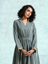 Grey Velvet Lace Kurta Pant Set