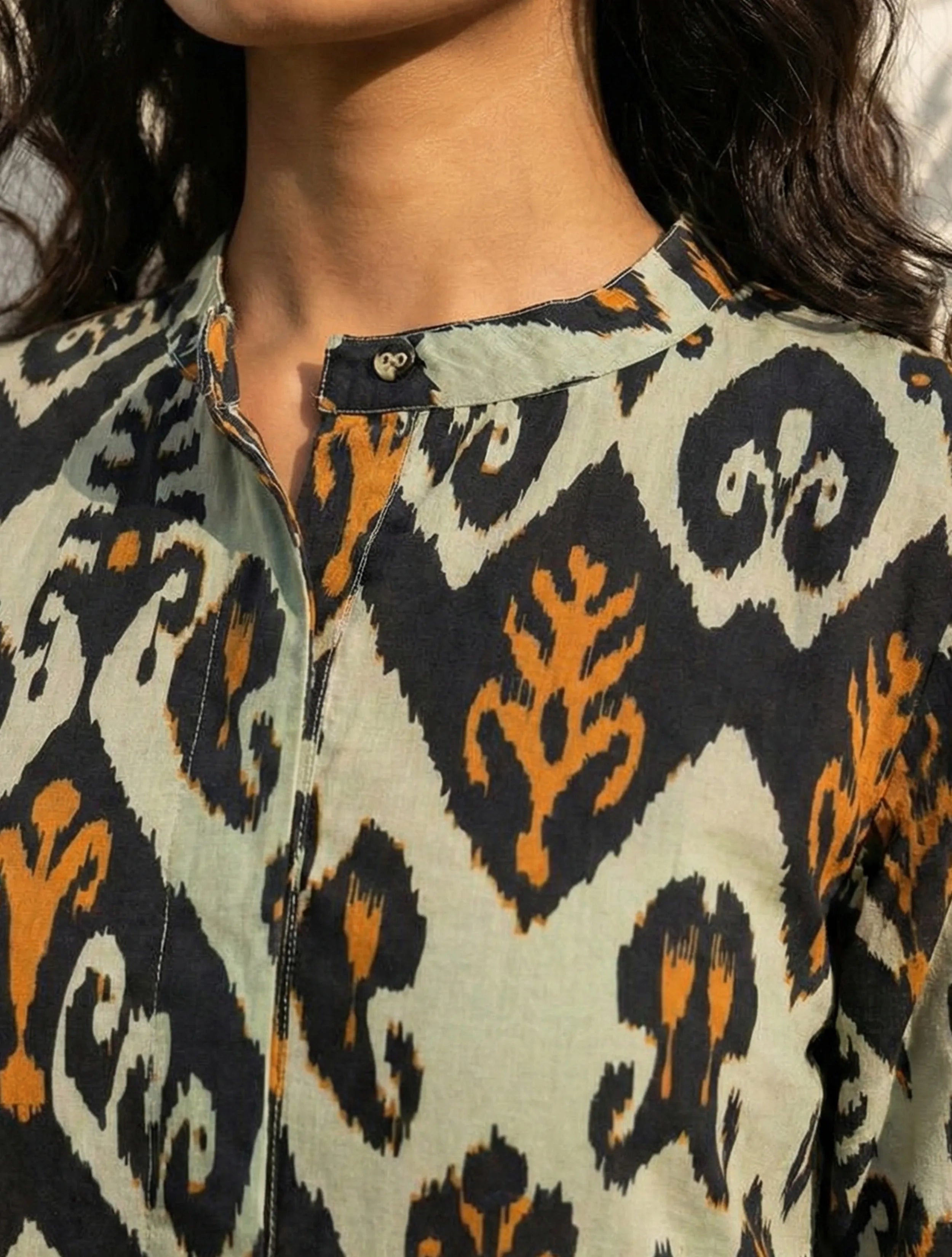 trueBrowns Mint Green Ikat Print Cotton Kurta Set