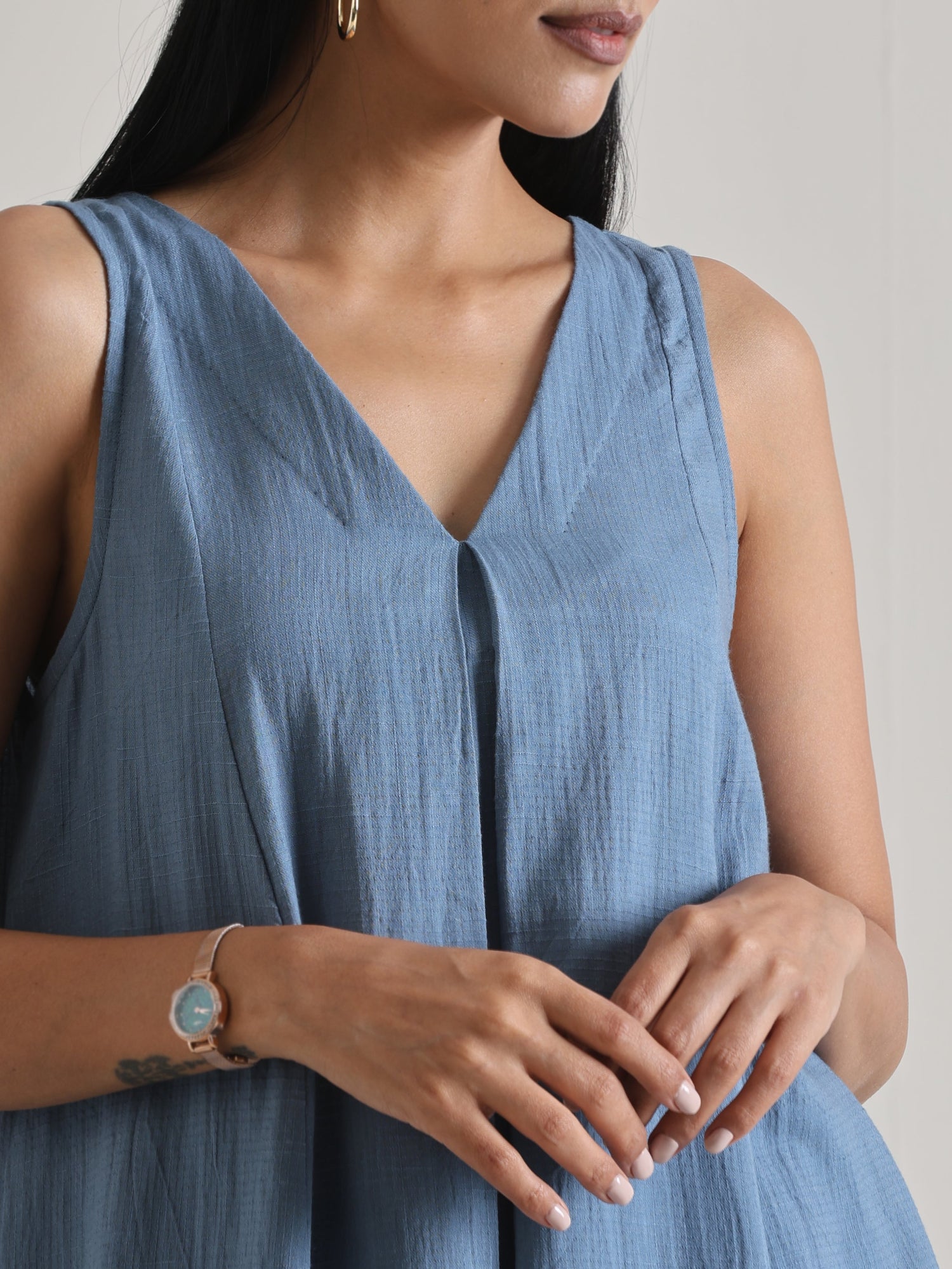 Light Blue Sleeveless Flared  Kurta Pant Set