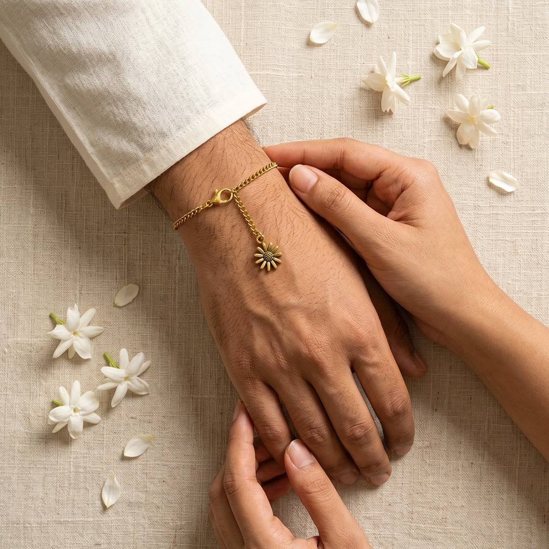 trueBrowns Gold Tone Sunflower Charm Bracelet Rakhi