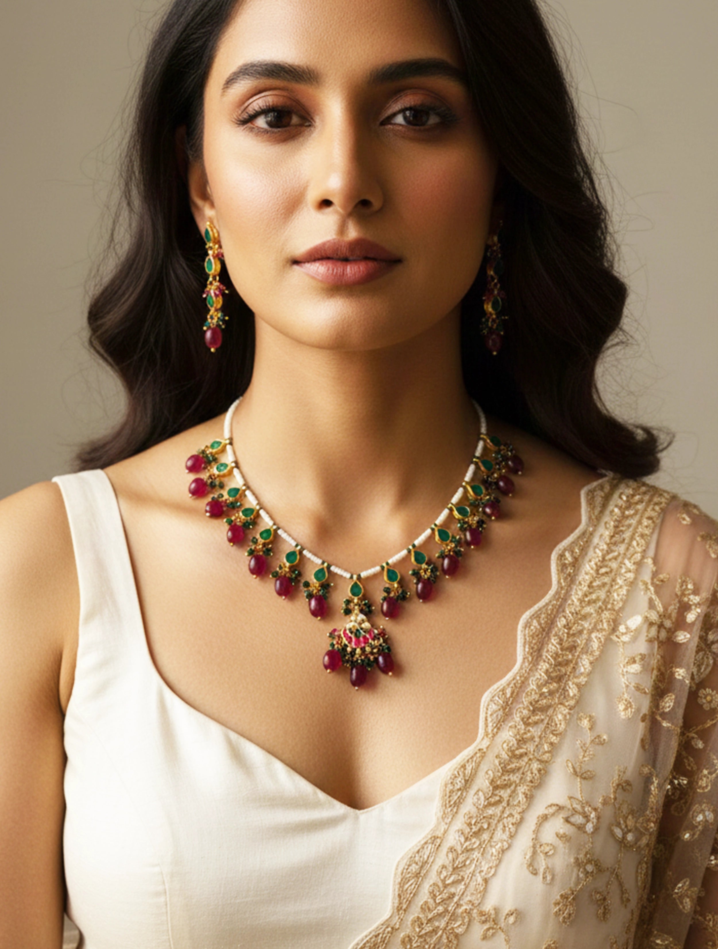 trueBrowns Maroon Pearl Necklace Set