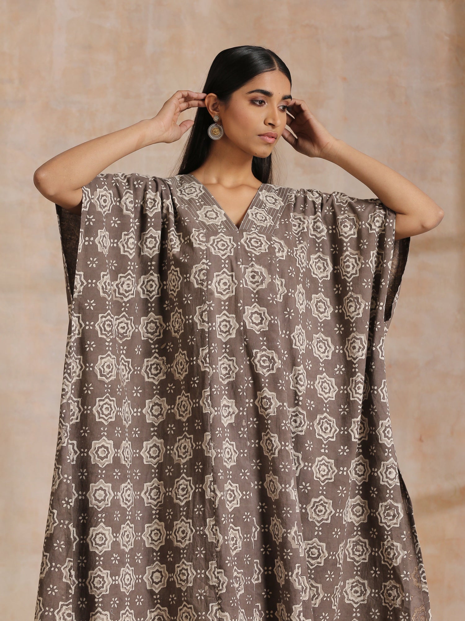Clay Dabu Overall Print Cotton Panel Kaftan Kurta Pant Set