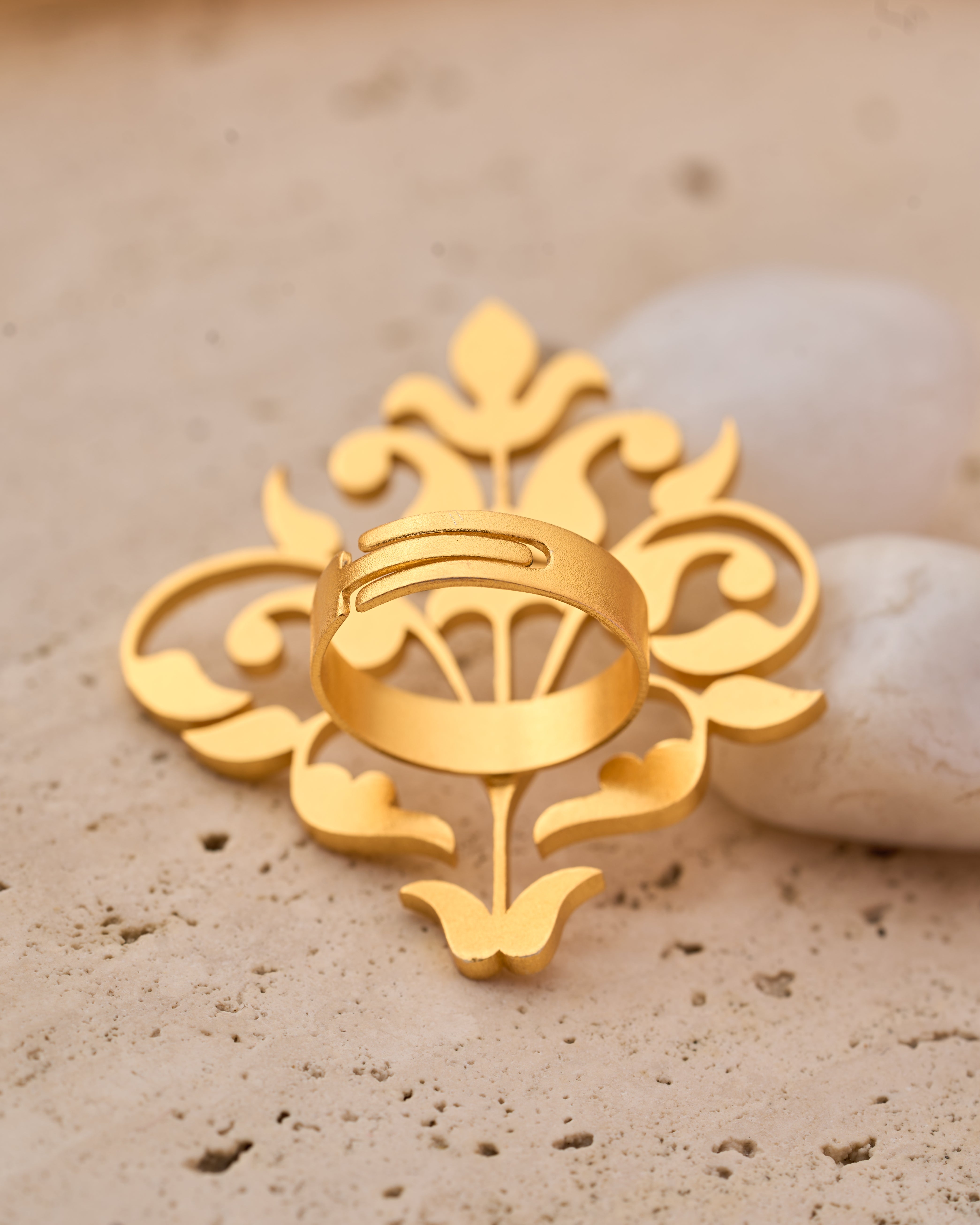 trueBrowns 22K Gold-Plated Leaf Ring