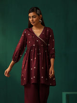 trueBrowns Wine Diamond Viscose Silk Overlap Co-ord Set
