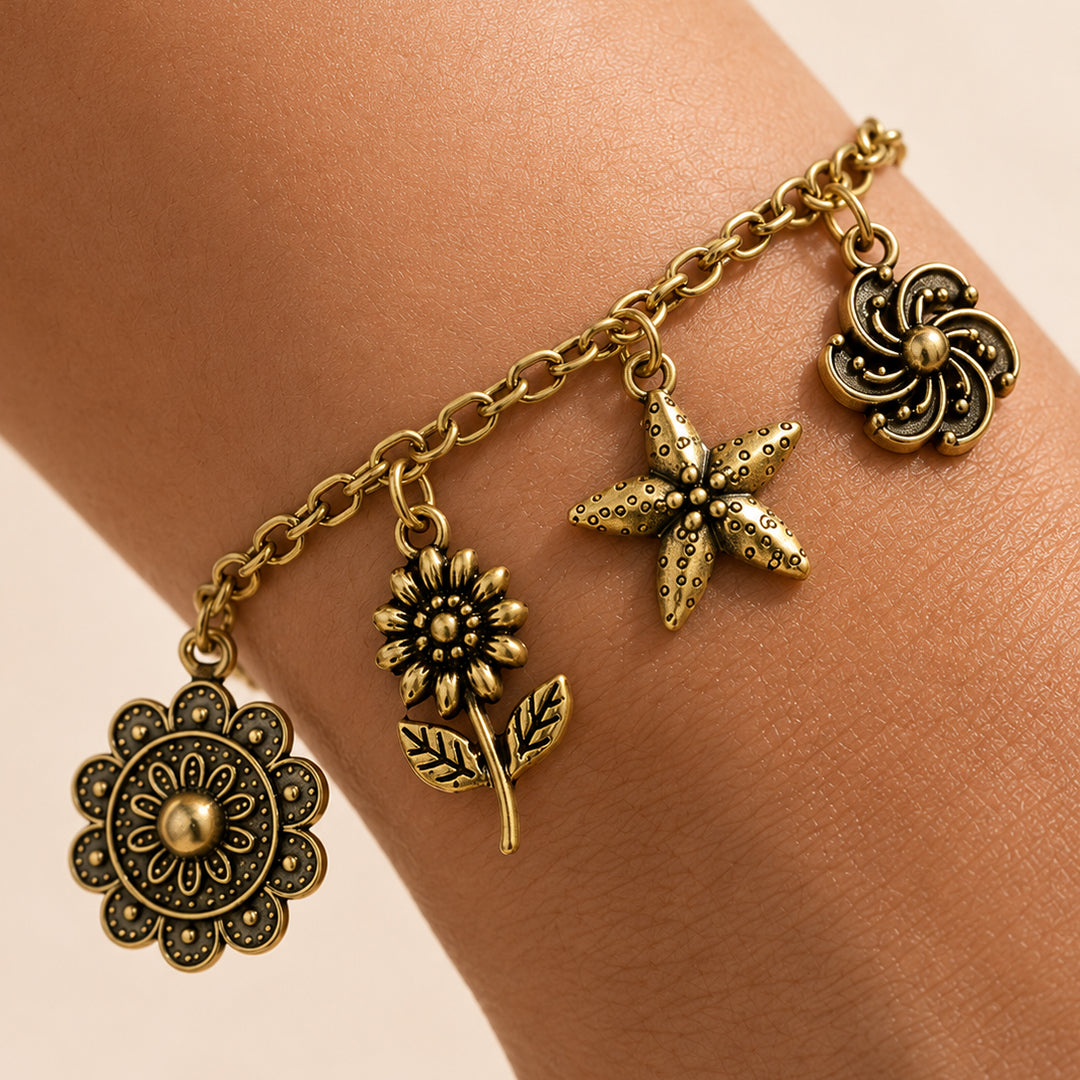 trueBrowns Multi Charm Bracelet Rakhi (Golden)