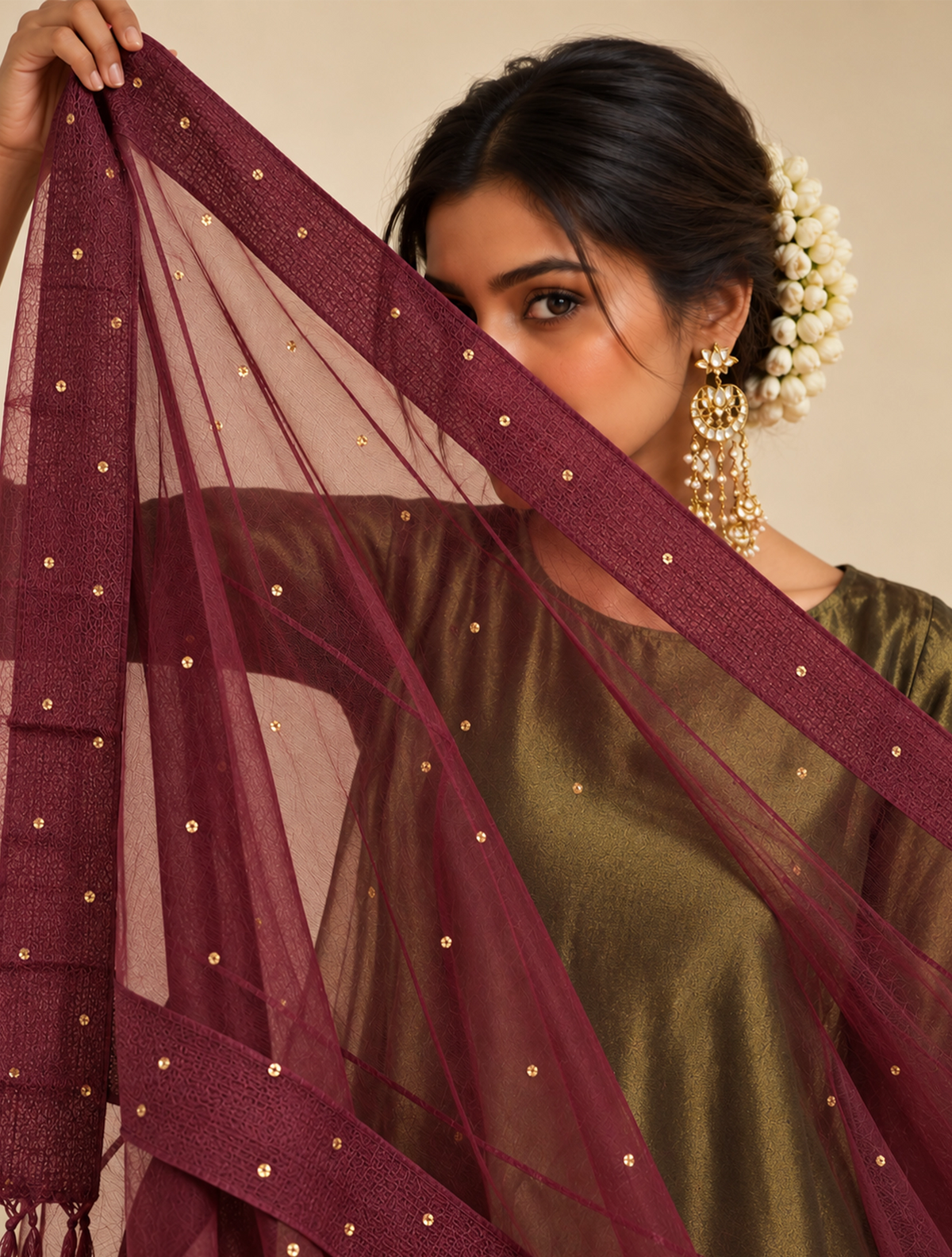 trueBrowns Cola Organza Dupatta