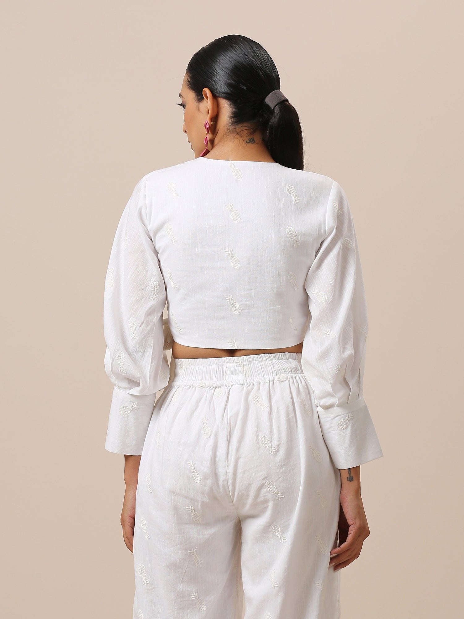 Cotton White Pineapple Embroidered Top - trueBrowns