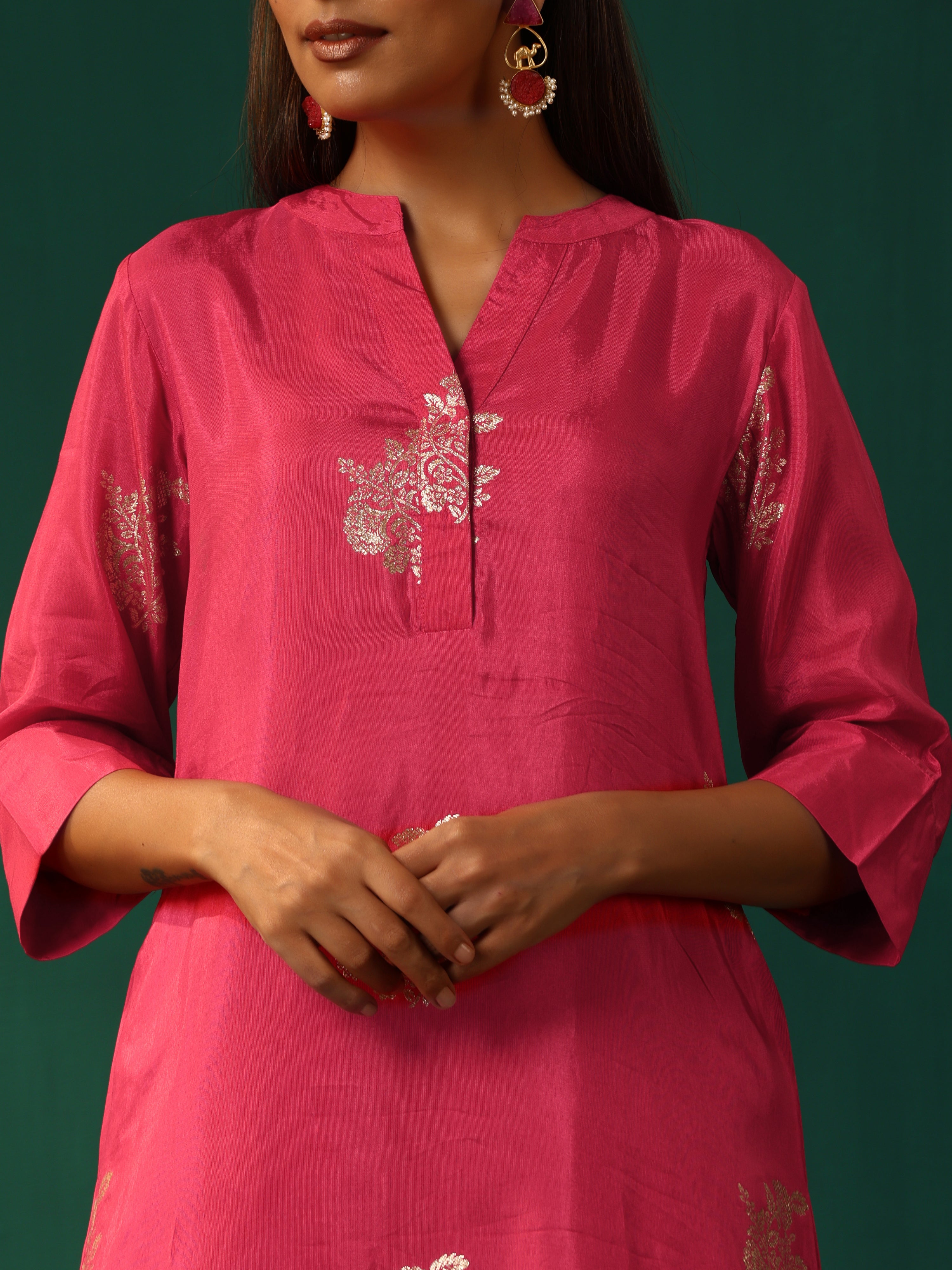 trueBrowns Pink Floral Viscose Silk Co-ord  Set