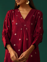 trueBrowns Maroon Diamond Viscose Silk Kurta Pant Set