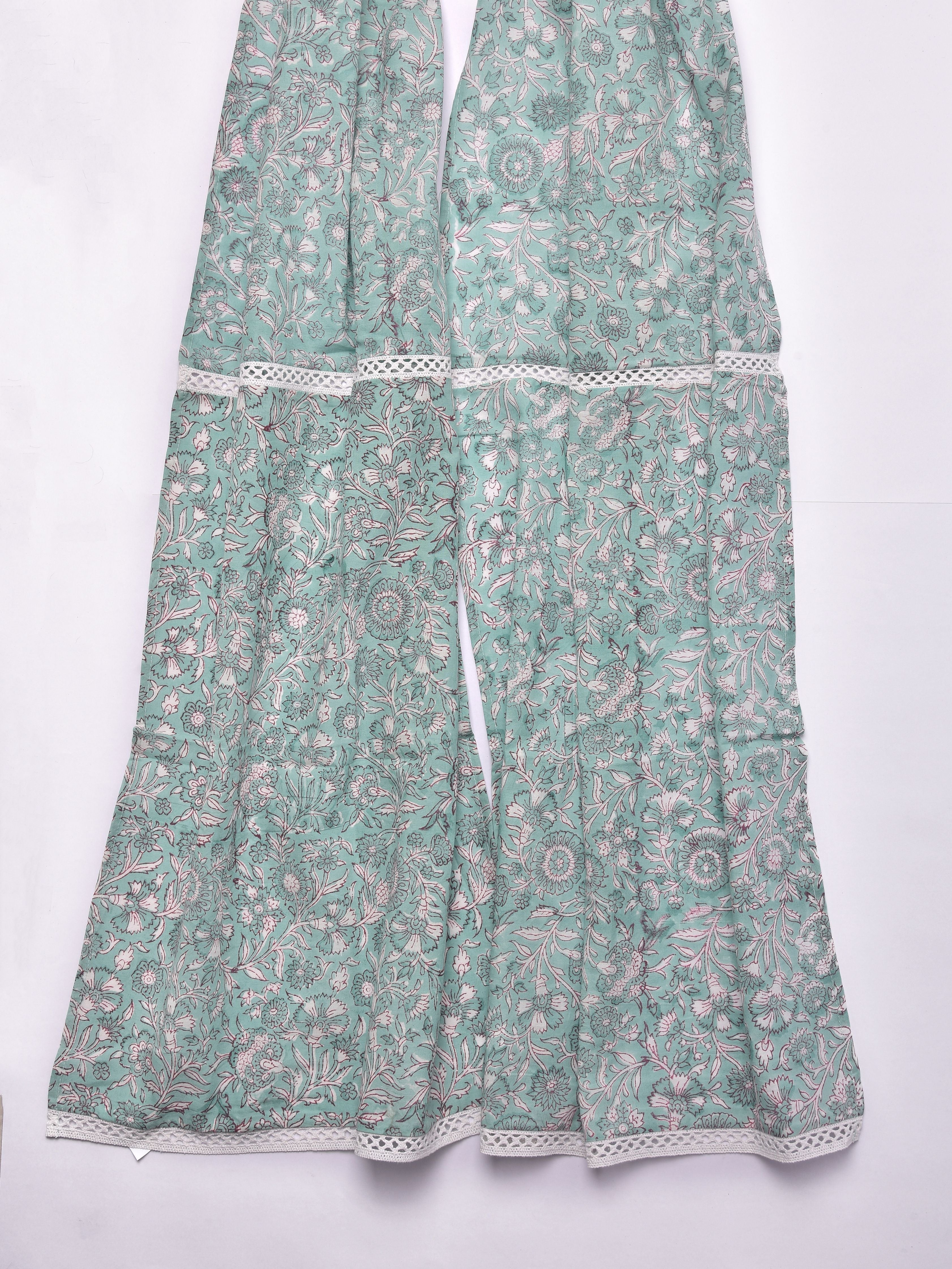 Tiffany Blue Floral Print Cotton Stole