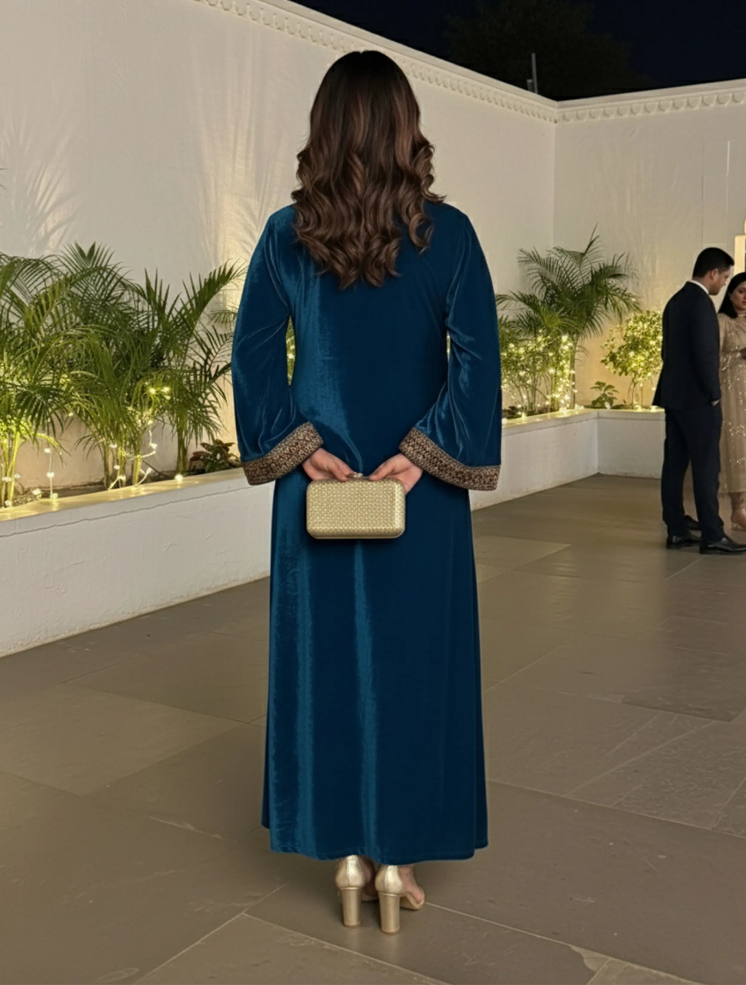 trueBrowns Blue Glass Neck Velvet Dress