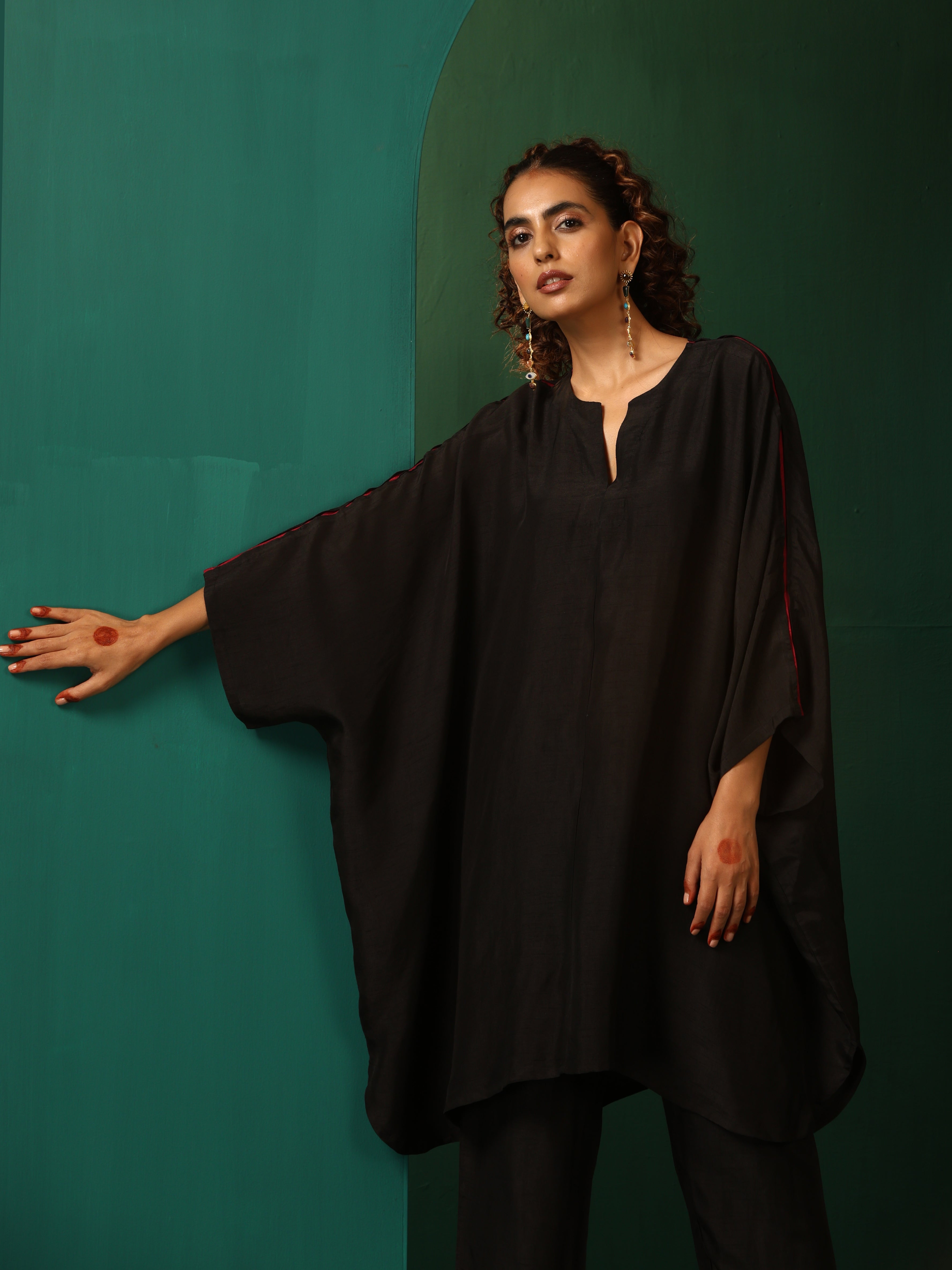 trueBrowns Black Silk Kaftan Pant Set