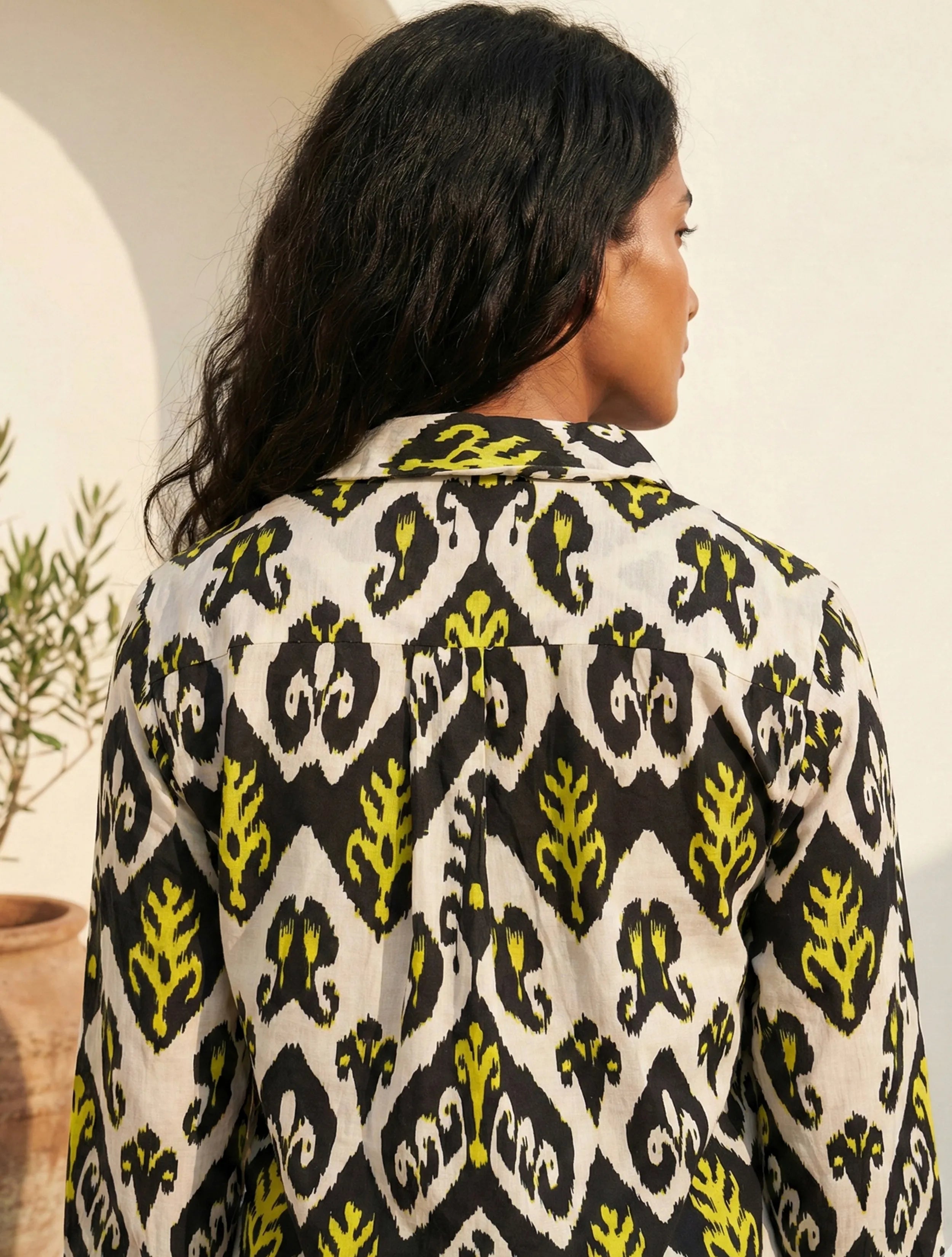 trueBrowns Black White Ikat Print Cotton Co-Ord Set