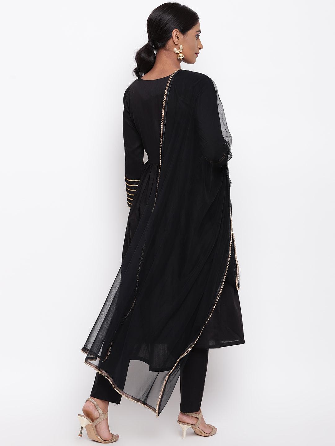Black Embellished Sleeve Kurta-Pant-Dupatta - trueBrowns