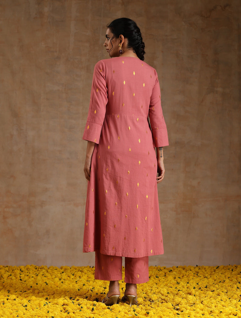 Blush Gold Cotton Angrakha Kurta Set