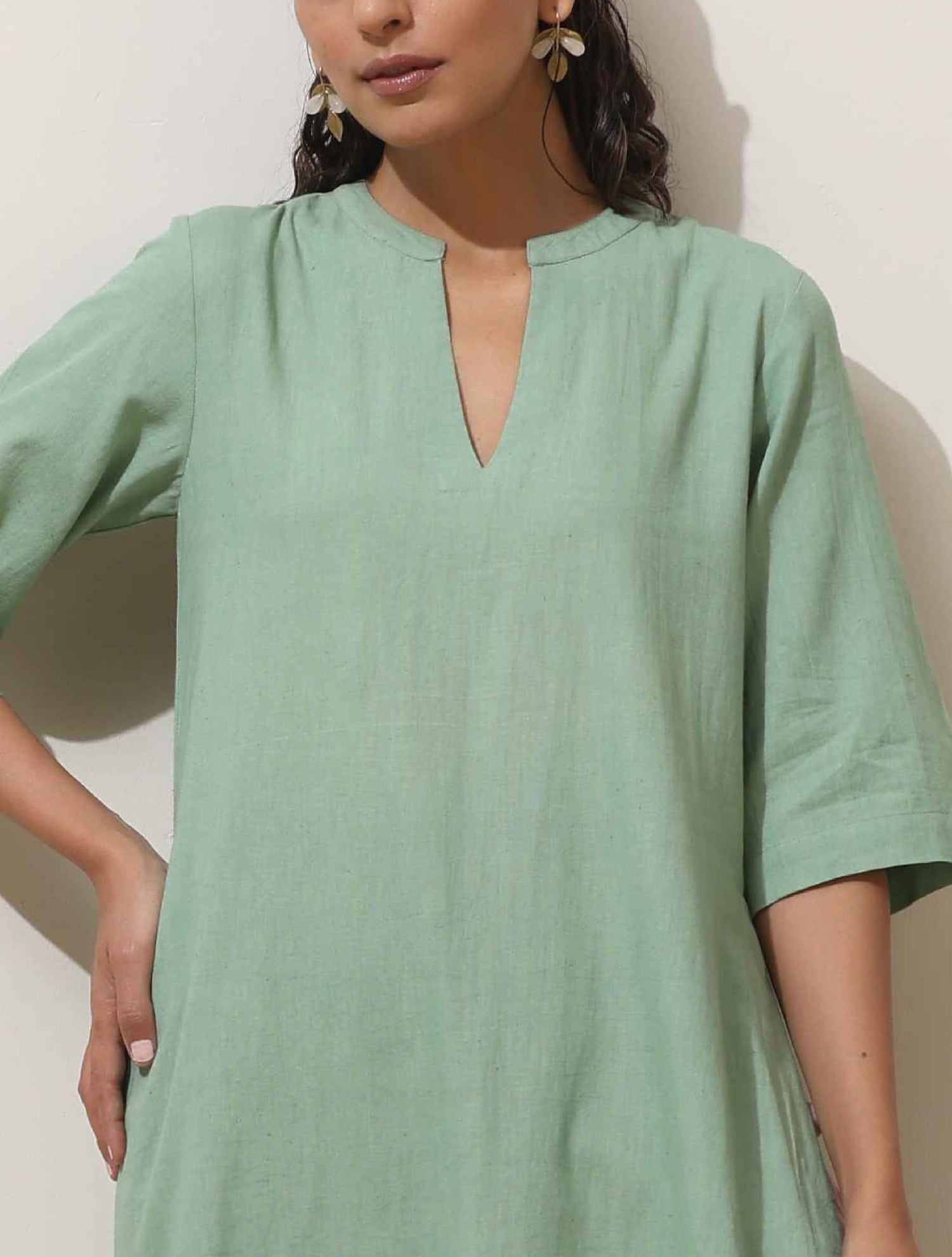 trueBrowns Mint Green Cotton Kurta Pant Set