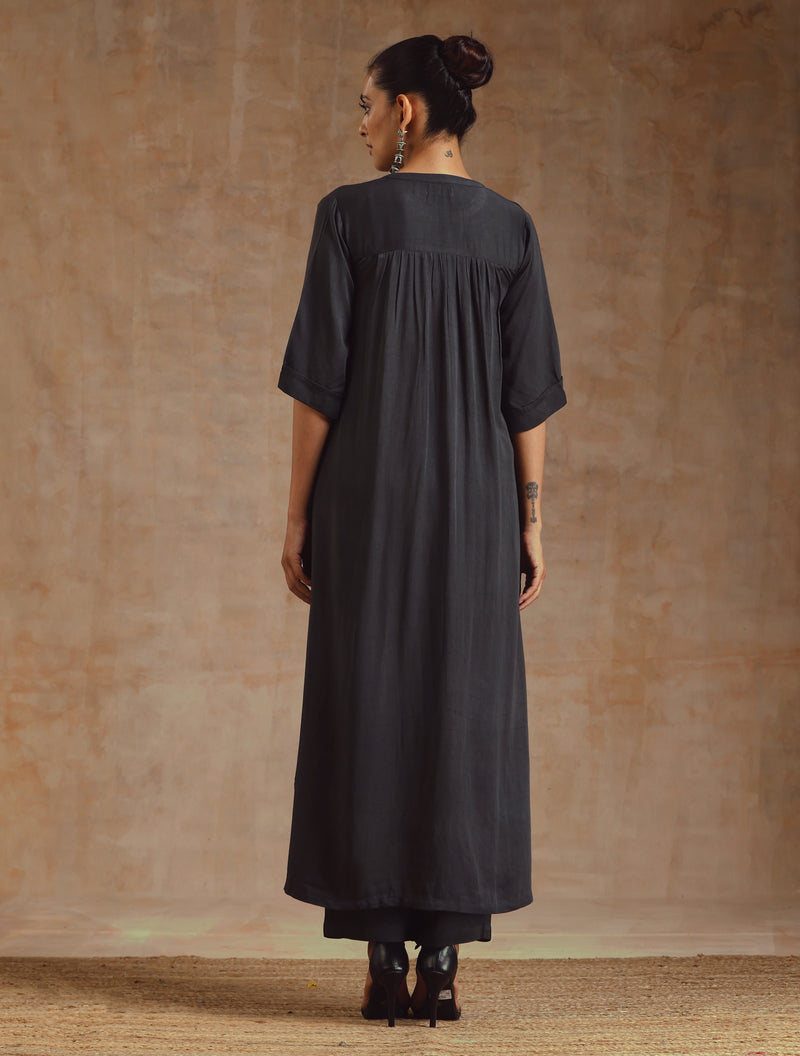 Grey Modal High-Low Relax Kurta Set