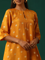 trueBrowns Mustard Geometric Viscose Silk Kurta Pant Set