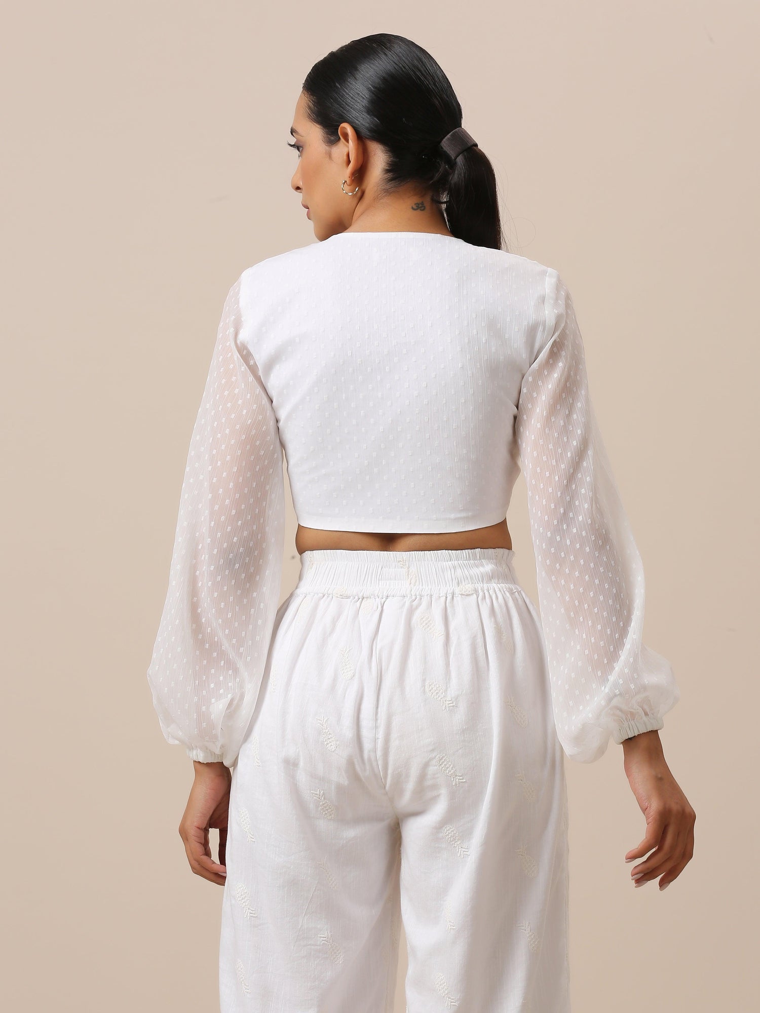 Chiffon White Dobby Tie Up Top - trueBrowns
