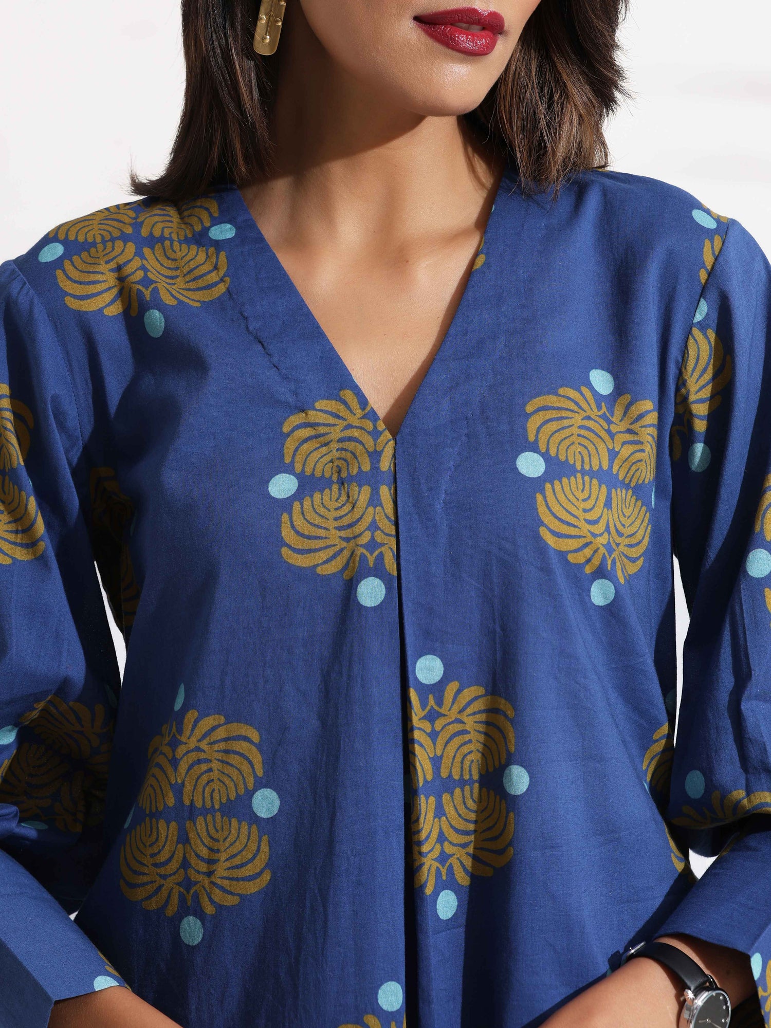trueBrowns Blue Cotton Print Top & Pants Co-ord Set